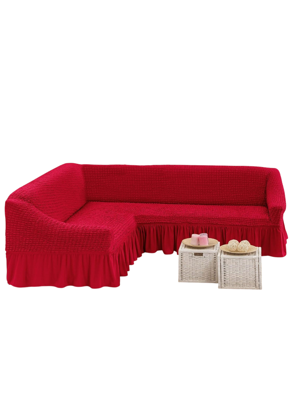 Funda de Sillón Turca Elástica para Sofá en L con Faldón-0