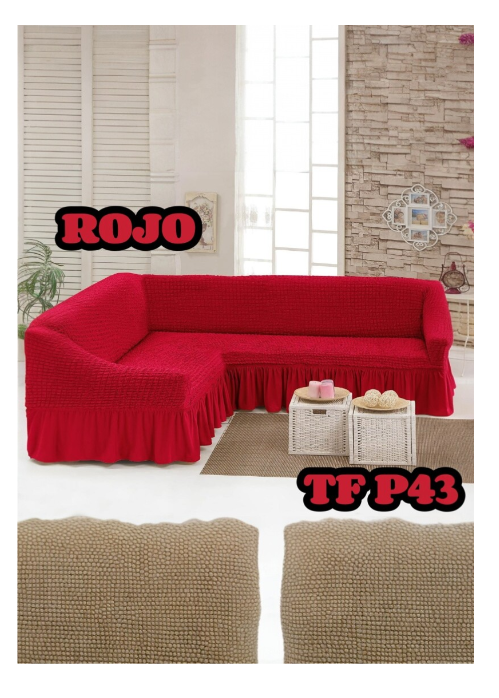 Funda de Sillón Turca Elástica para Sofá en L con Faldón-1