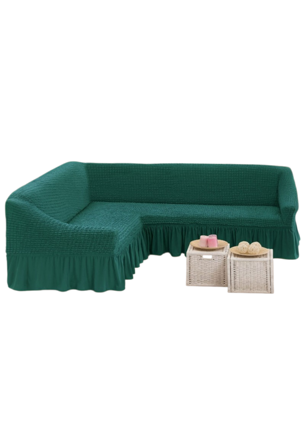 Funda de Sillón Turca Elástica para Sofá en L con Faldón-0