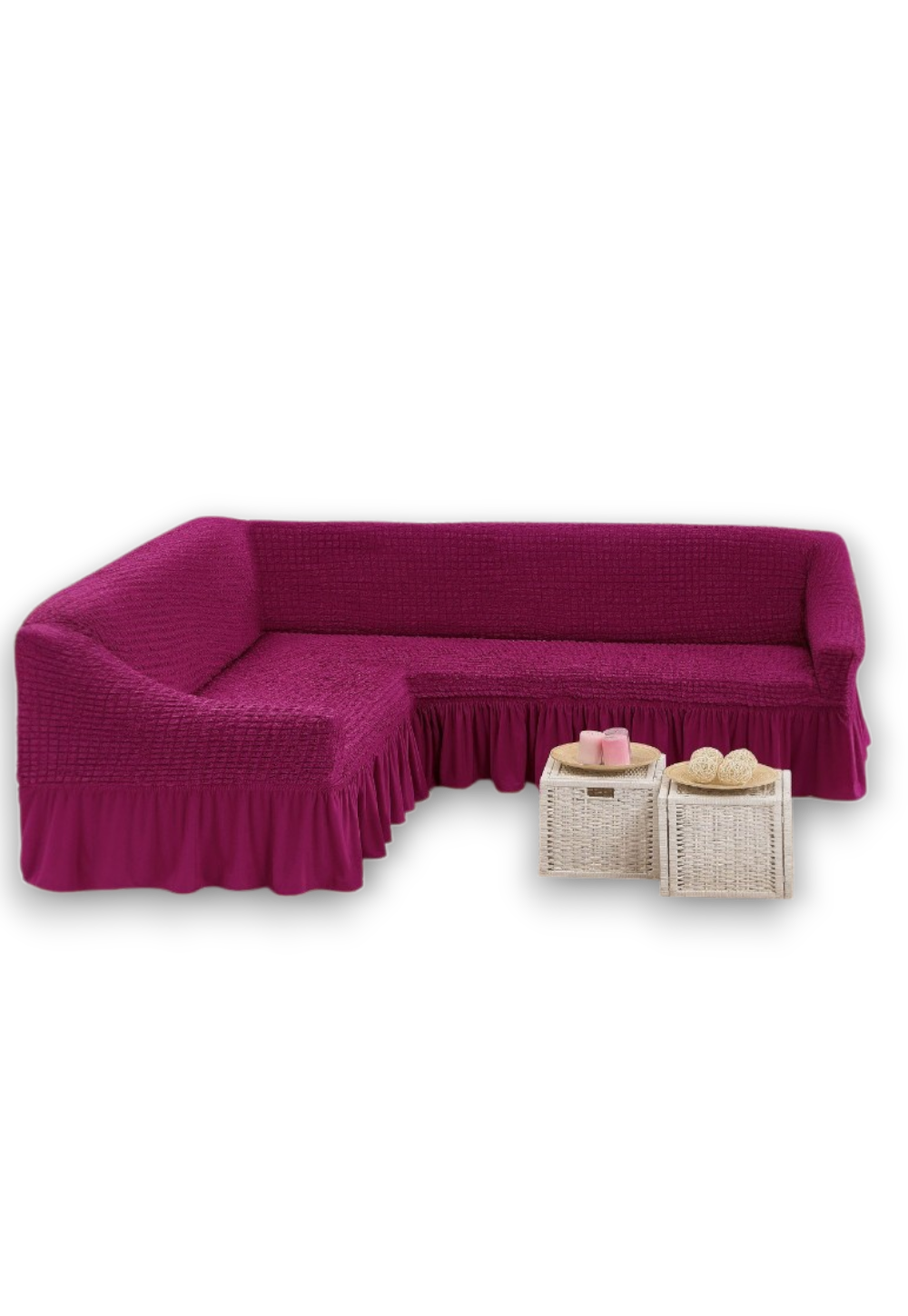 Funda de Sillón Turca Elástica para Sofá en L con Faldón-0