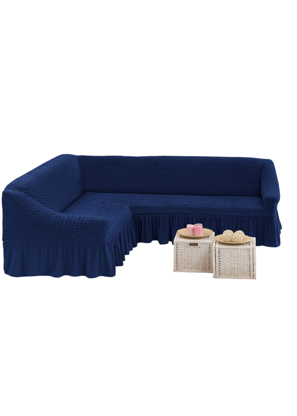Funda de Sillón Turca Elástica para Sofá en L con Faldón-0