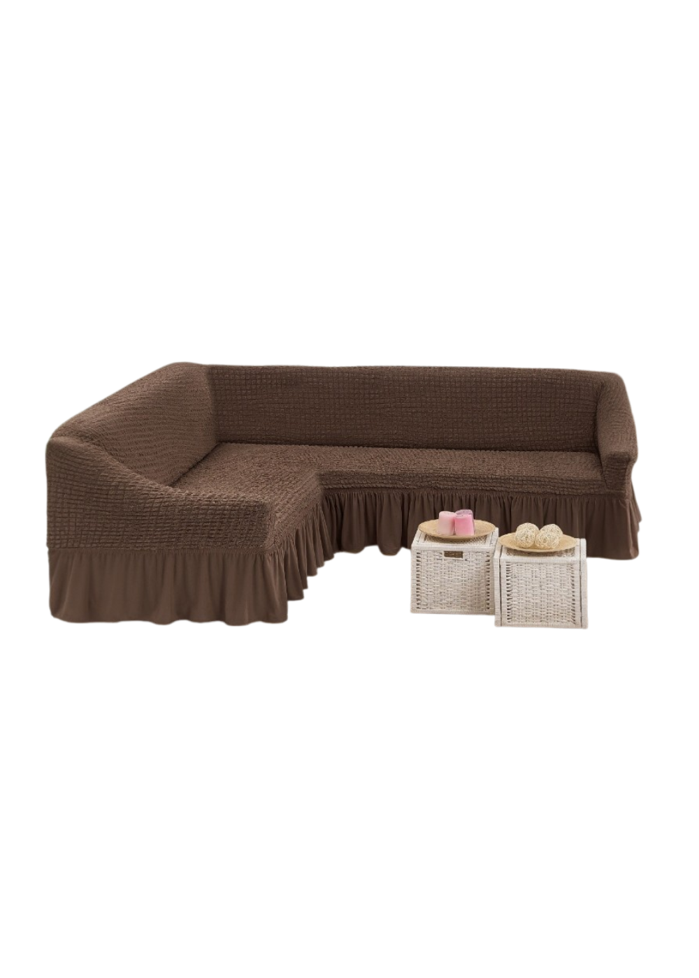 Funda de Sillón Turca Elástica para Sofá en L con Faldón-0