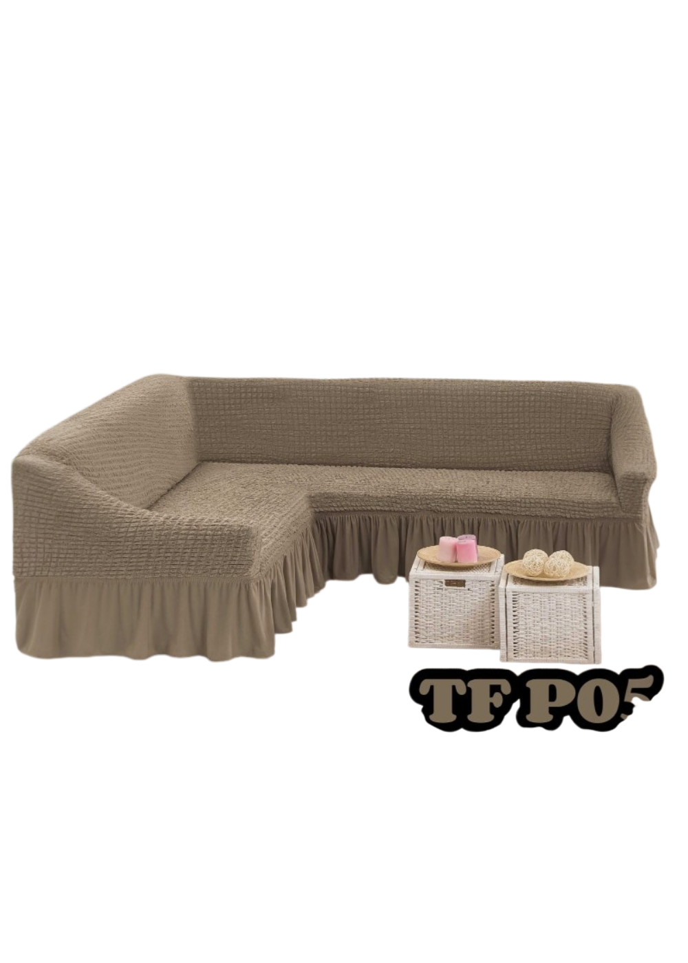 Funda de Sillón Turca Elástica para Sofá en L con Faldón-0