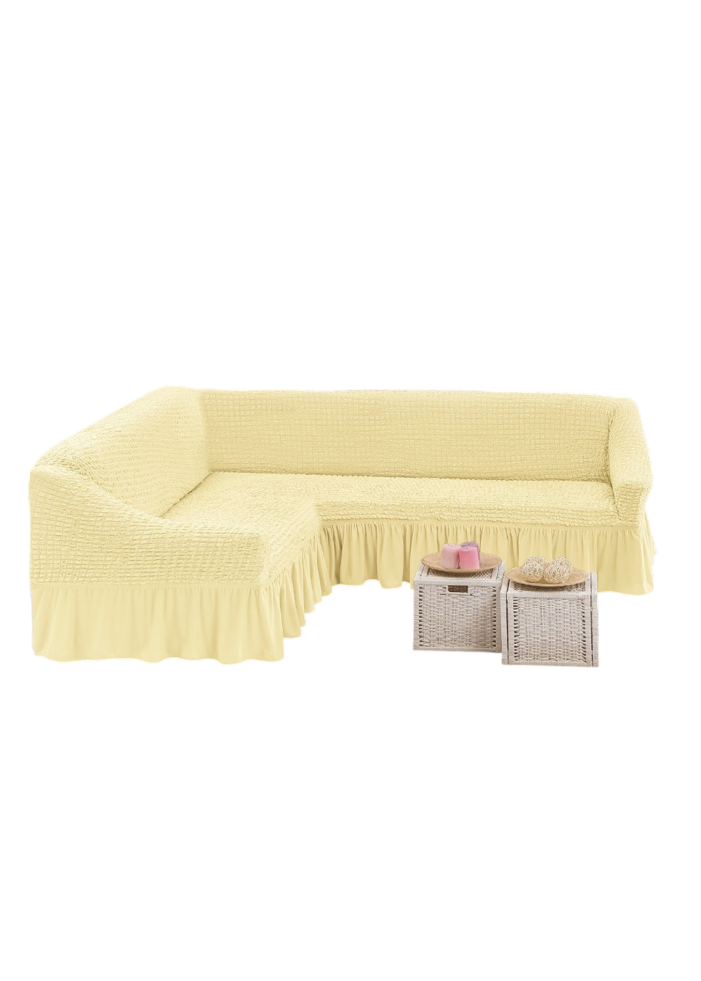 Funda de Sillón Turca Elástica para Sofá en L con Faldón-0