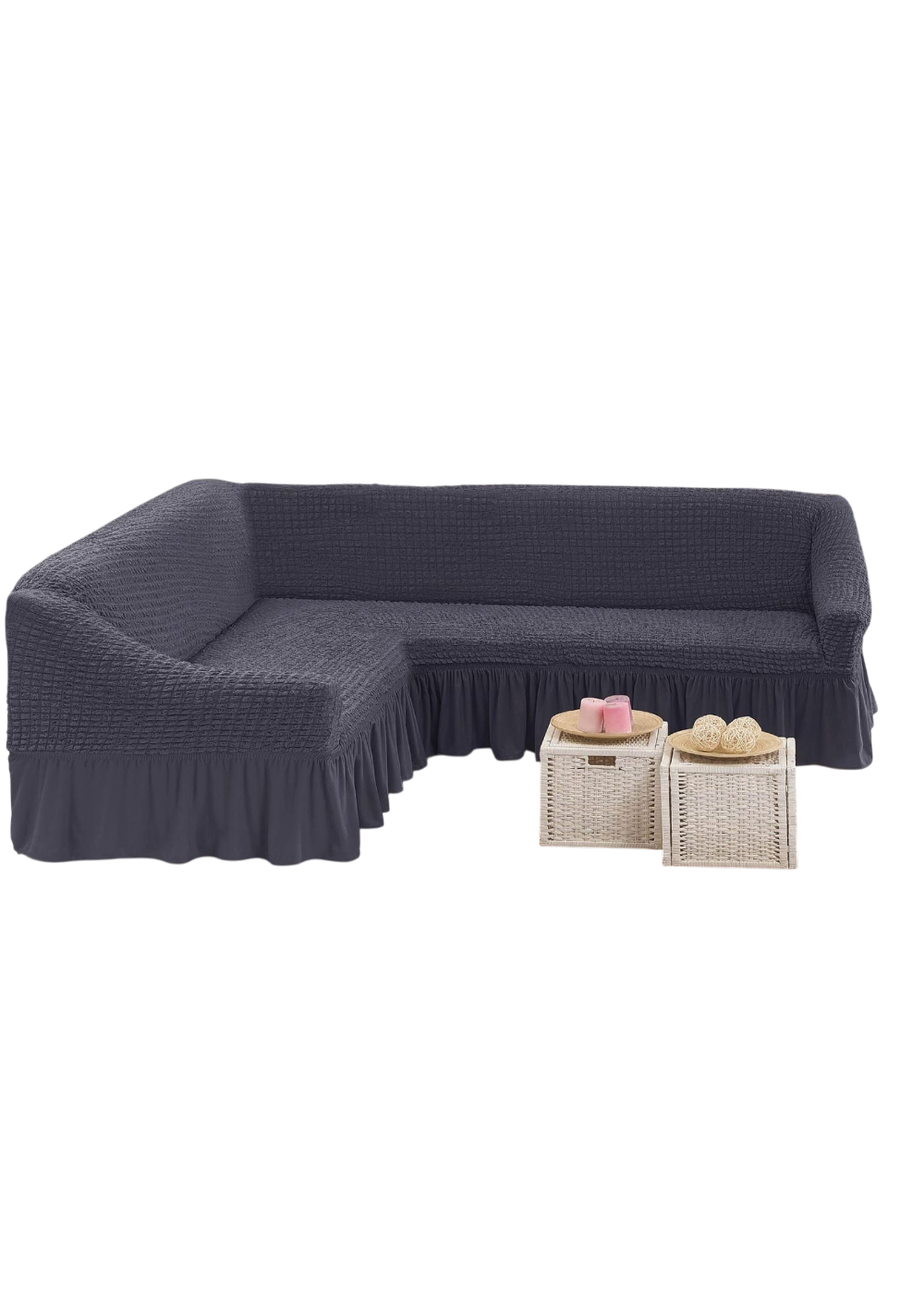Funda de Sillón Turca Elástica para Sofá en L con Faldón-0