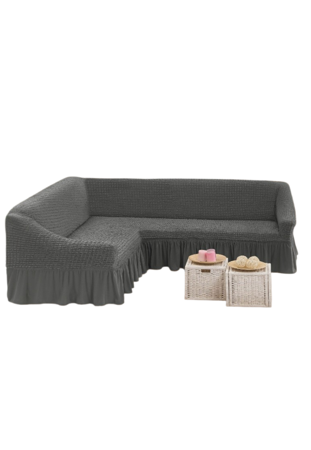 Funda de Sillón Turca Elástica para Sofá en L con Faldón-0