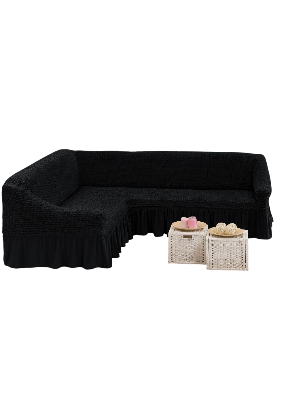 Funda de Sillón Turca Elástica para Sofá en L con Faldón-0