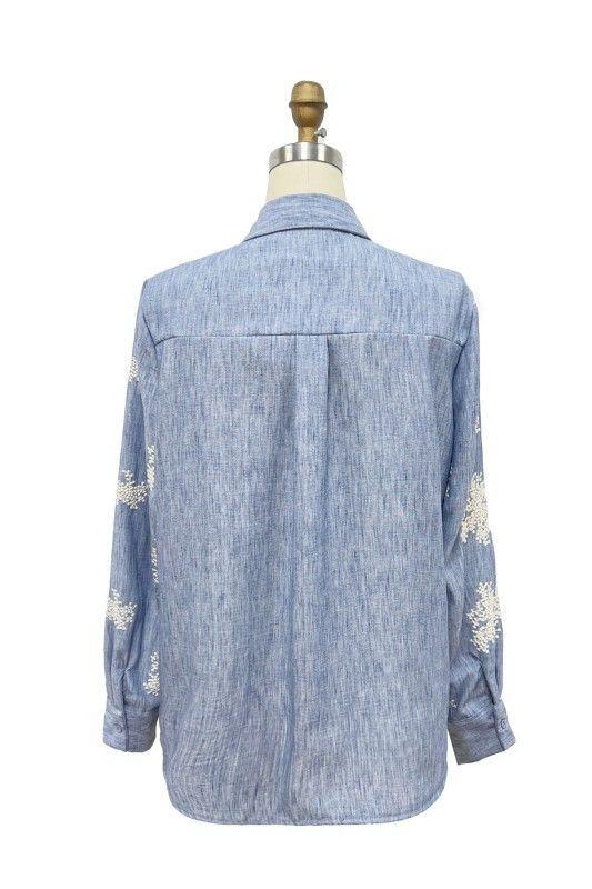 Camisa Manga Larga Bordada de Algodón -2