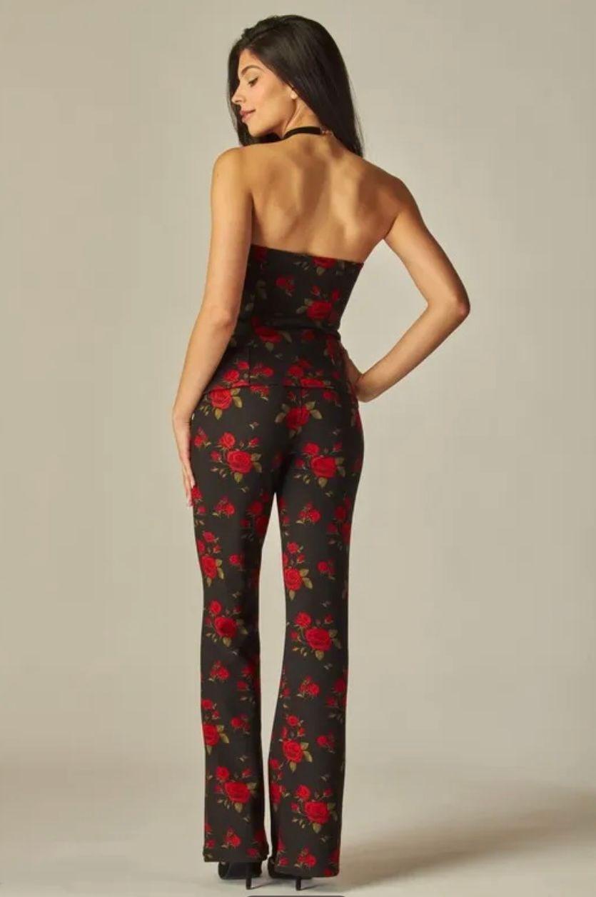 Pantalones Floreados Tiro Medio Alto-2