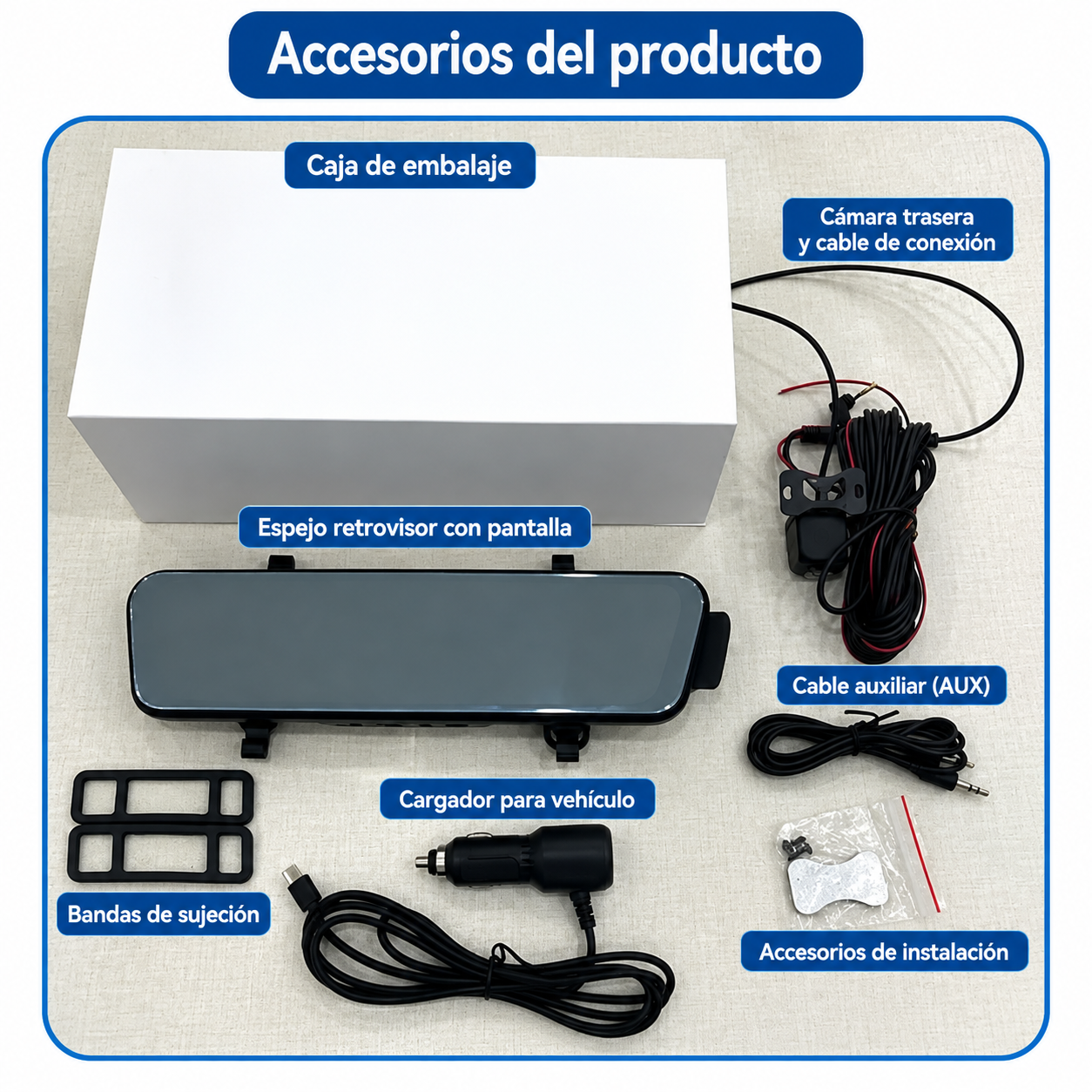Cámara espejo retrovisor Dashcam con Carplay y Android Auto Mirror Link 9 66-7