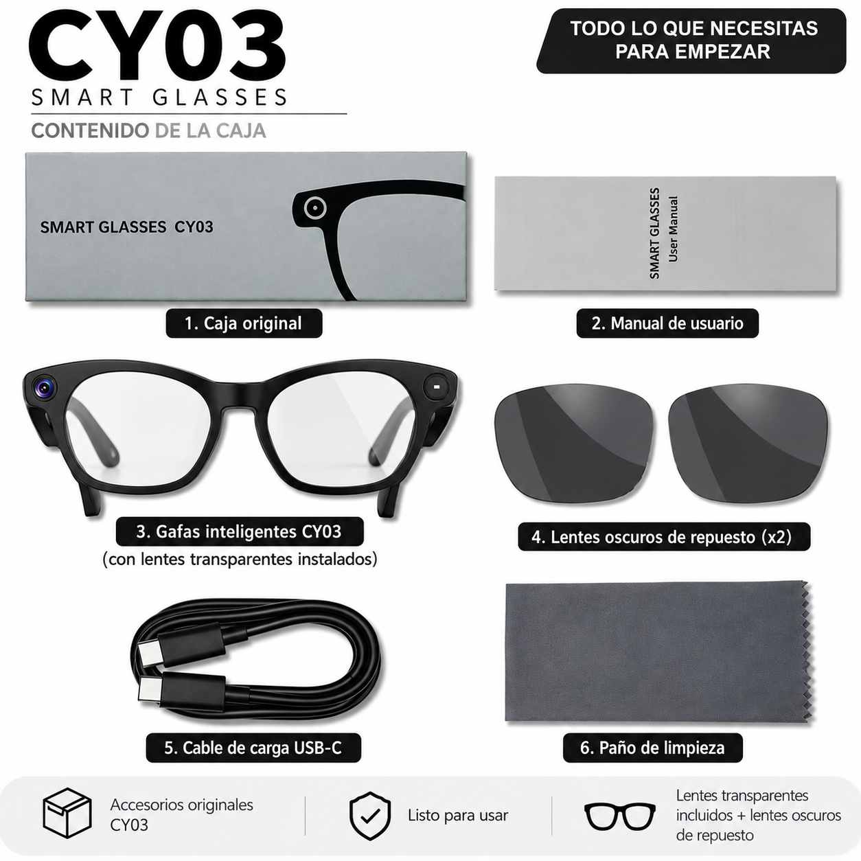 Lentes inteligentes con camara 8MP Audio Video Traduccion Wifi-2
