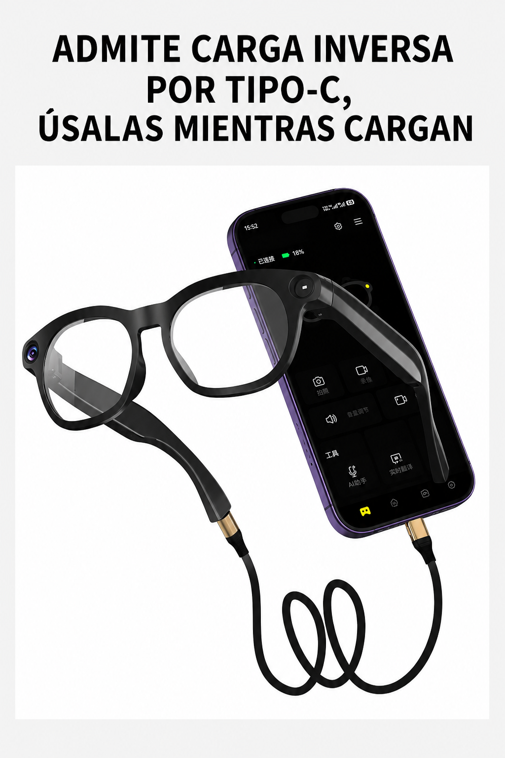 Lentes inteligentes con camara 8MP Audio Video Traduccion Wifi-5