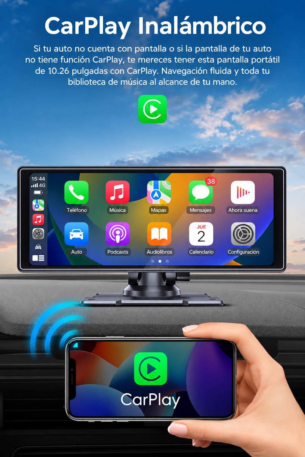 Pantalla Carplay Android Auto 10 26 tactil inalambrica-3