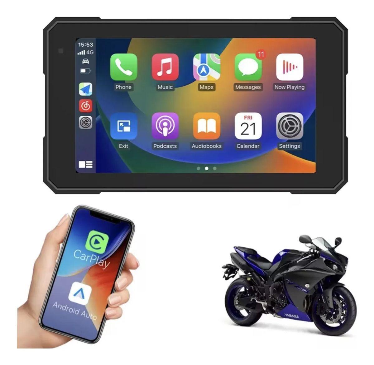 Pantalla Tactil con Carplay y Android para motocicletas 5" Impermeable-0