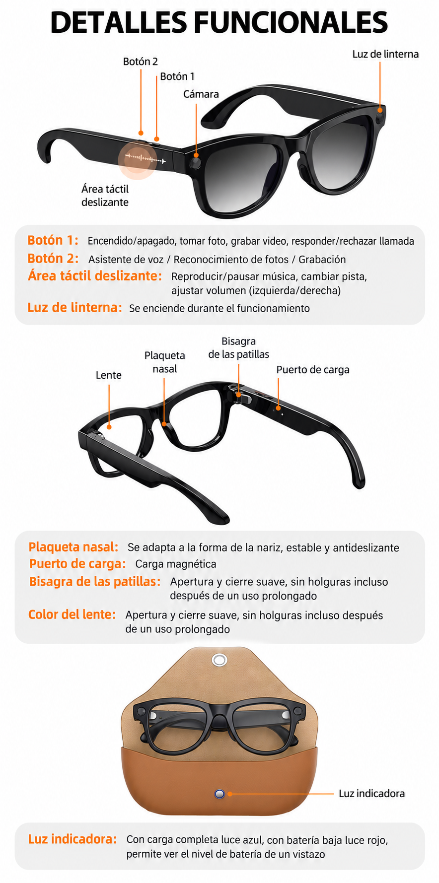 Lentes inteligentes 13MP con estuche cargador Video Fotos Traduccion Wifi-2