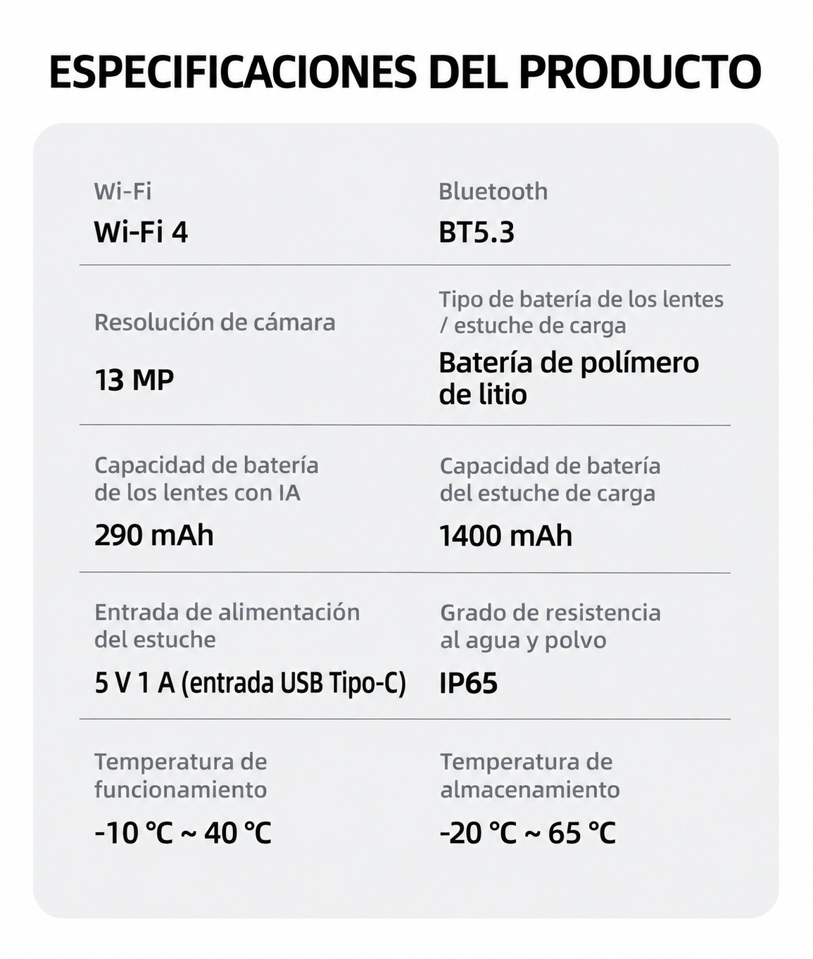 Lentes inteligentes 13MP con estuche cargador Video Fotos Traduccion Wifi-6