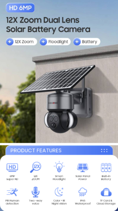 Cámara, 4G, Panel Solar, 6mpx, Zoom x12, 100% Autónoma, Incluye Chip-5