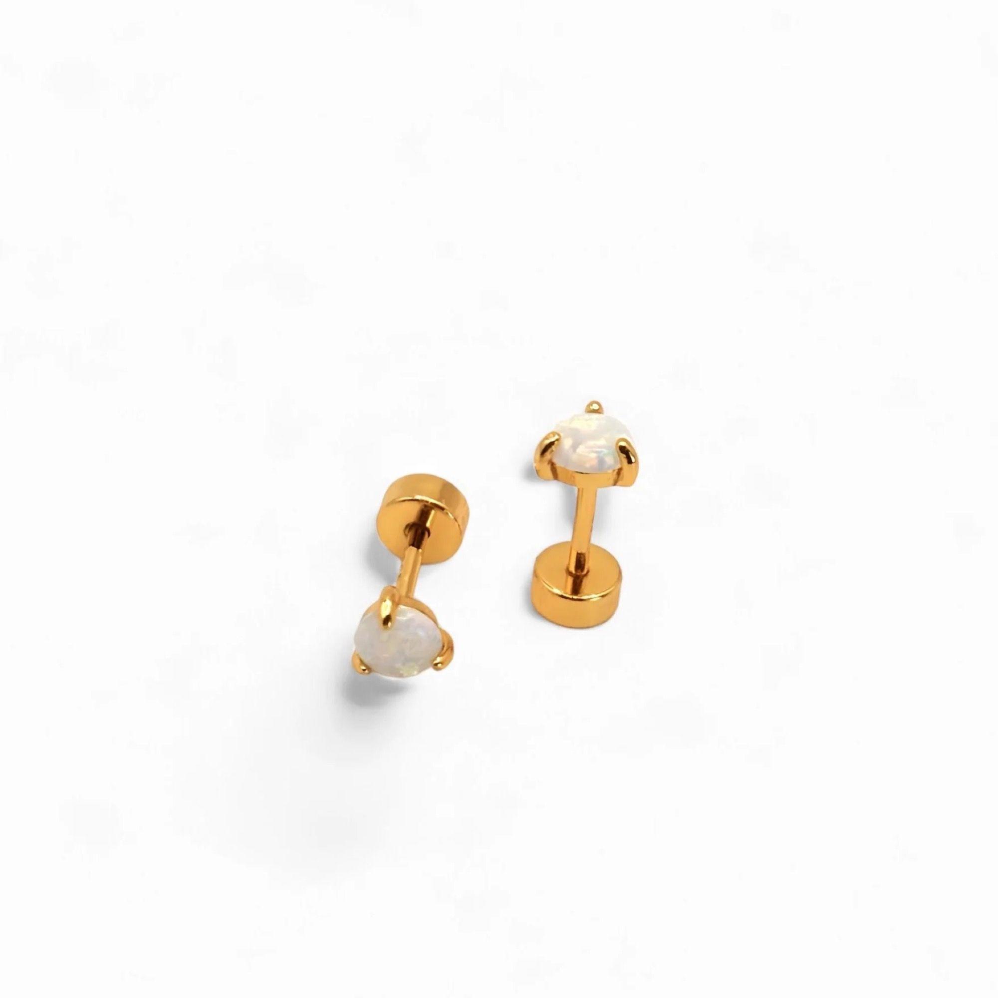 Aros de Opalo Redondo de Plata 925 enchapados en Oro 18k-0
