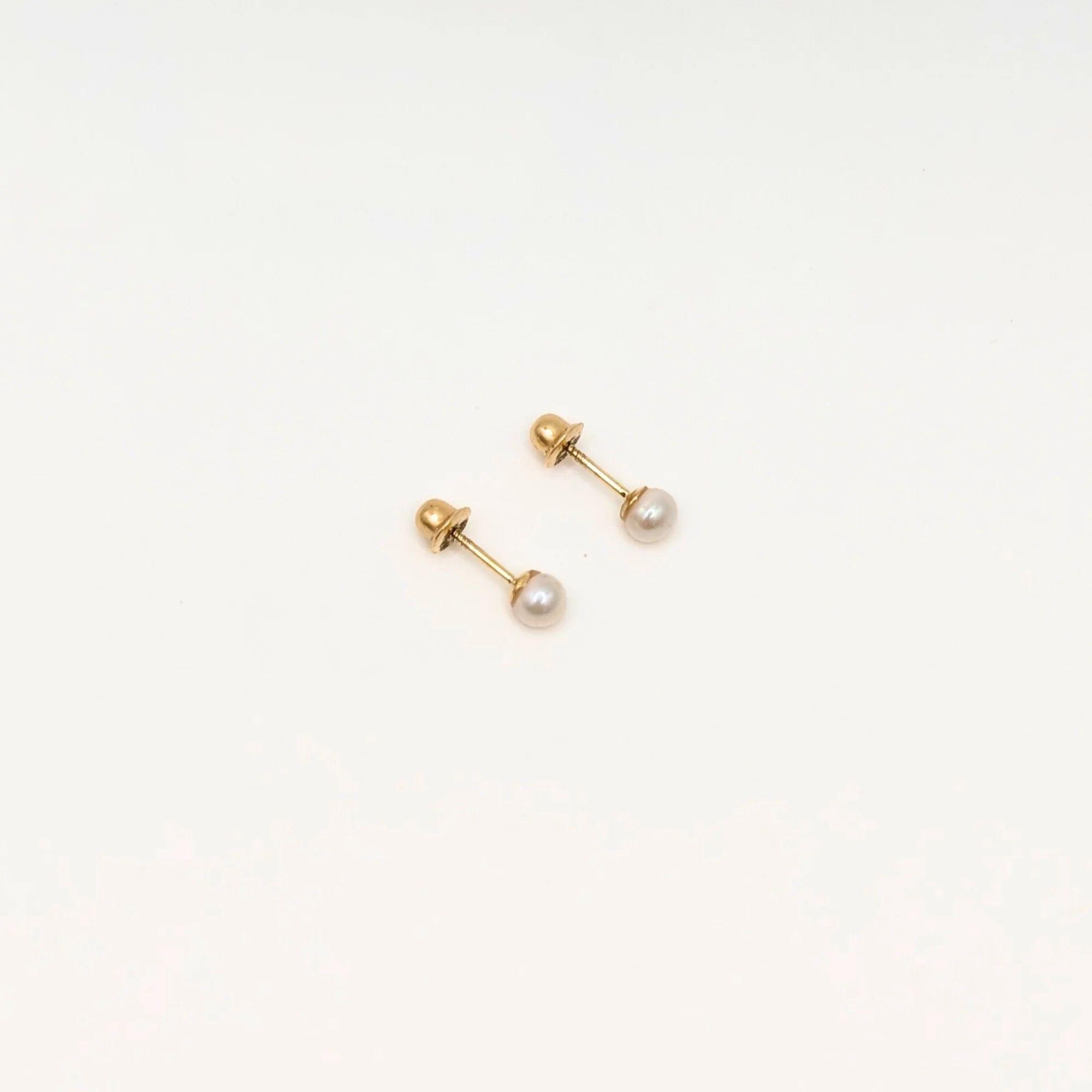 Arito Perla Abridor Recién Nacido de Perla Cultivada de 3mm o 4mm en Oro 18K-1