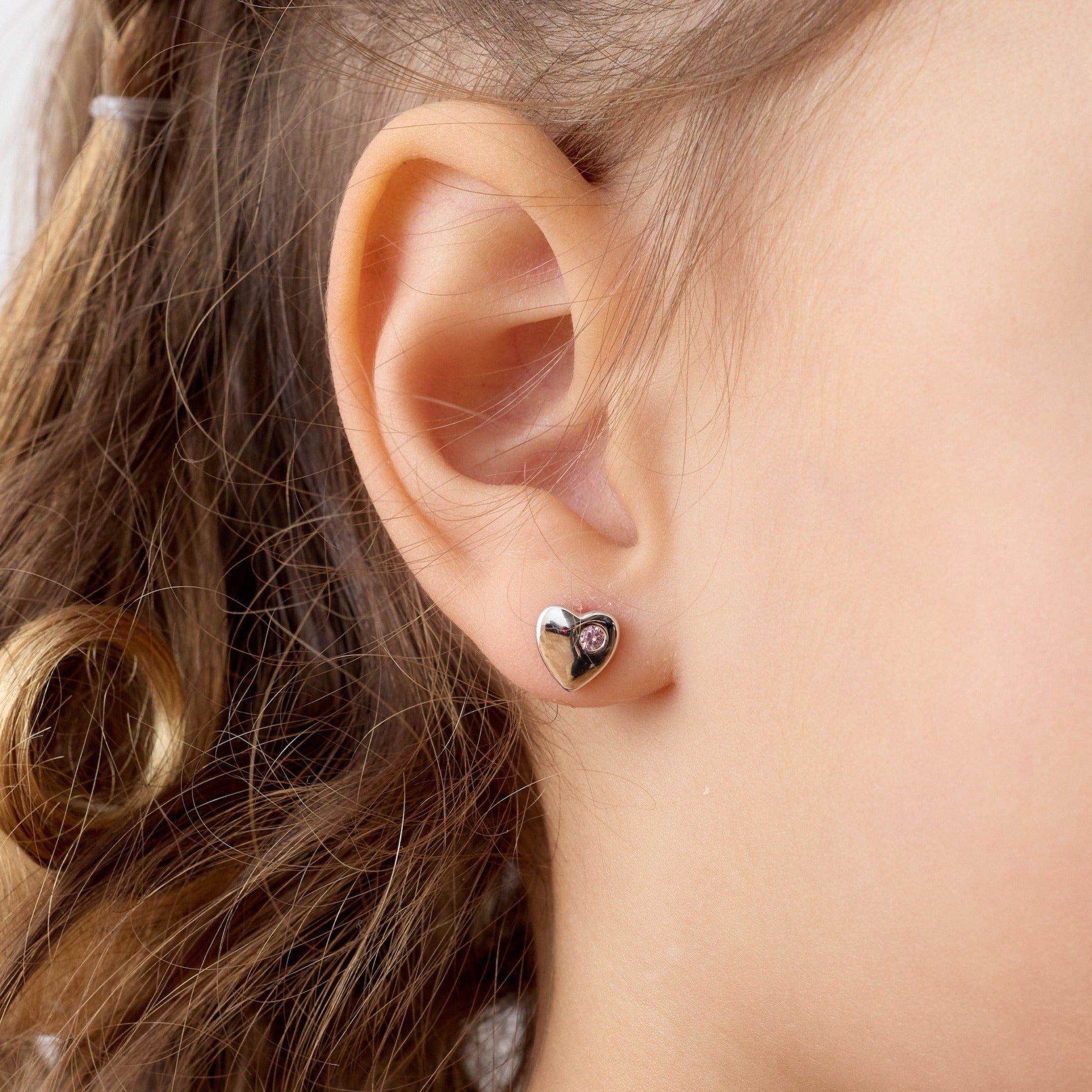 Aros de Corazón con Circón de Plata 925-2
