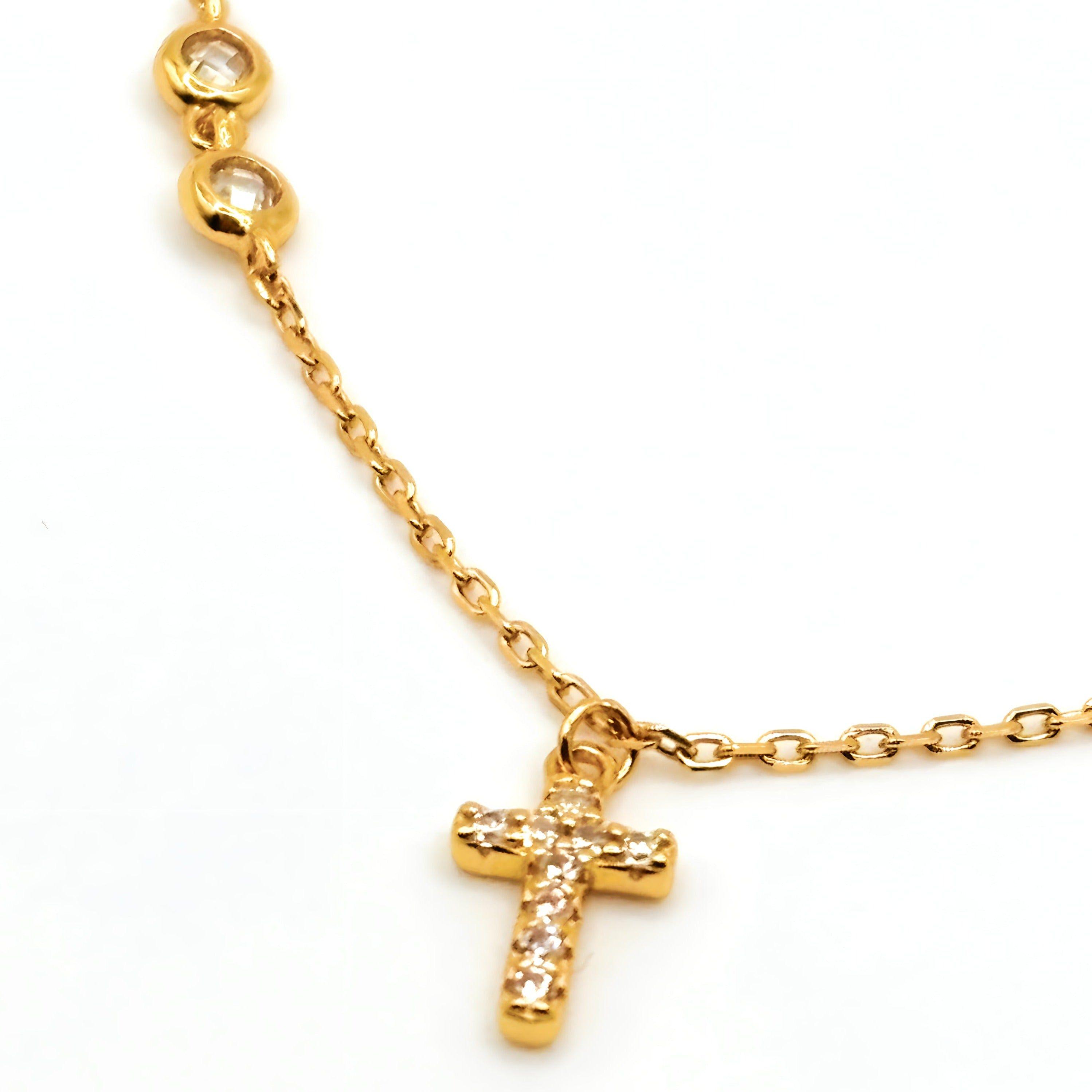 Pulsera con una Cruz y Circones de Plata 925 enchapada en Oro de 18k-4