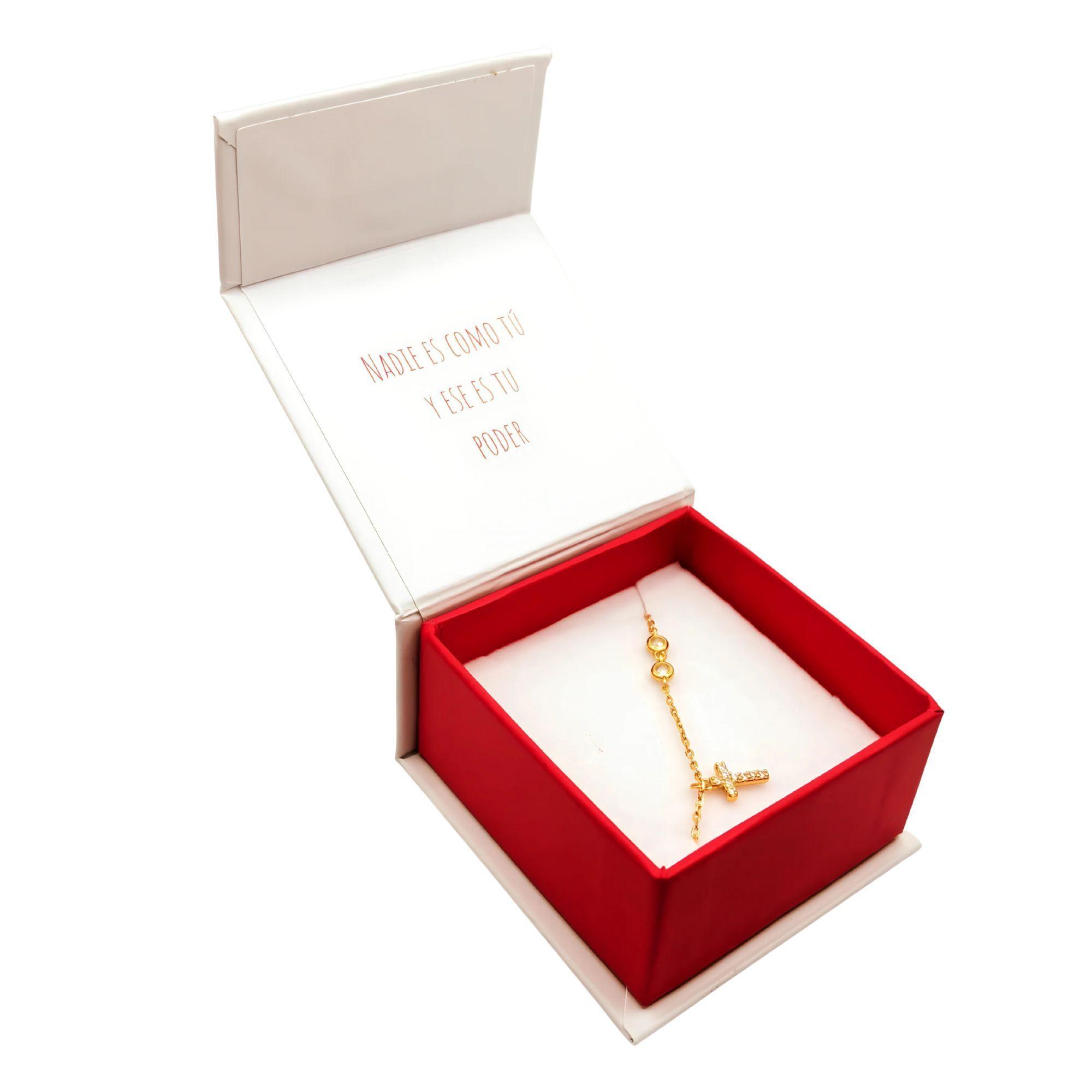 Pulsera con una Cruz y Circones de Plata 925 enchapada en Oro de 18k-5