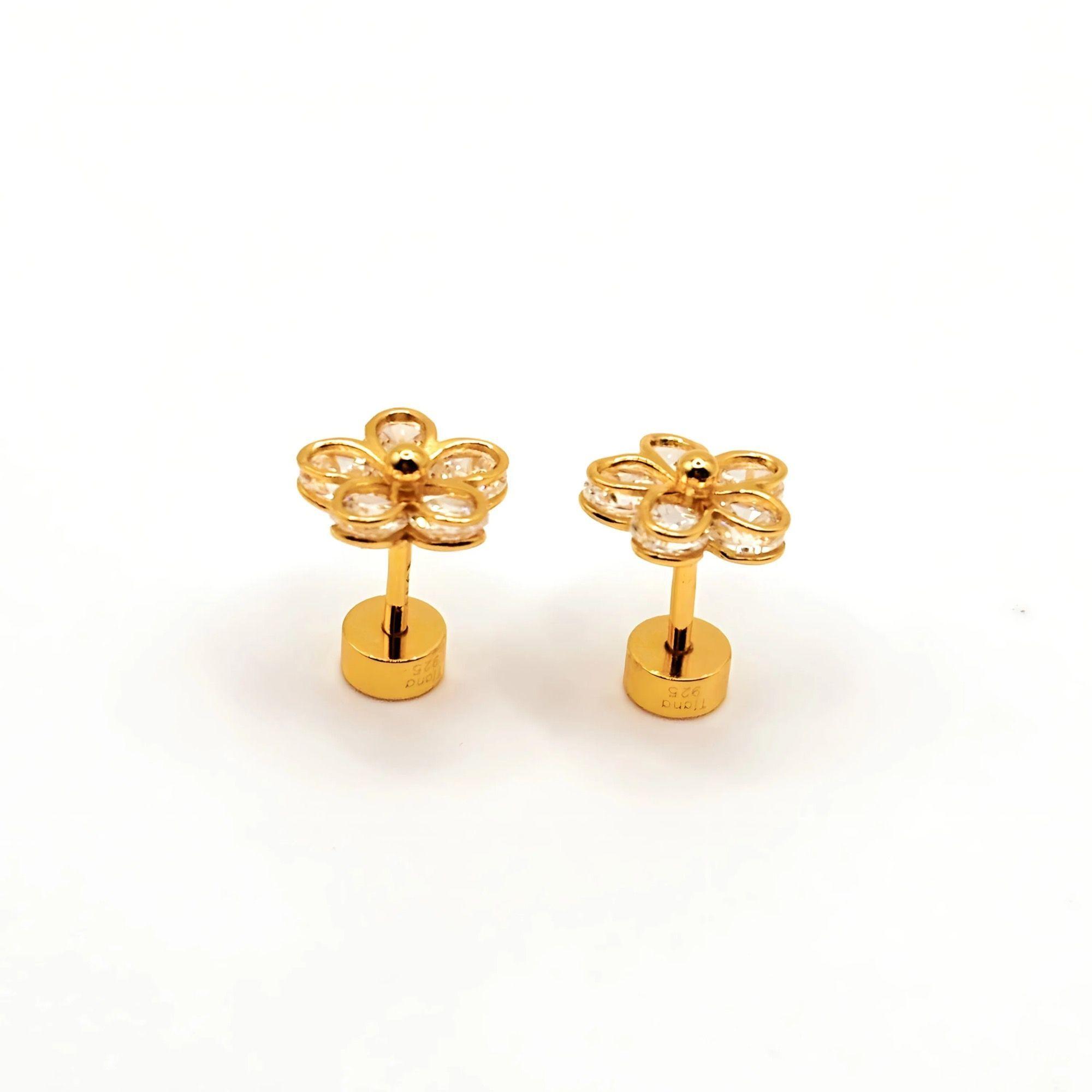 Aros de Flor de 8 mm con Circones de Plata 925 enchapados en Oro 18k-2