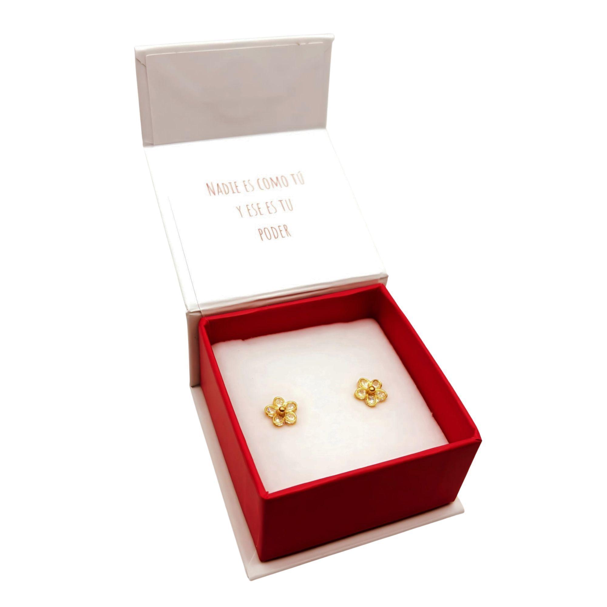 Aros de Flor de 8 mm con Circones de Plata 925 enchapados en Oro 18k-4