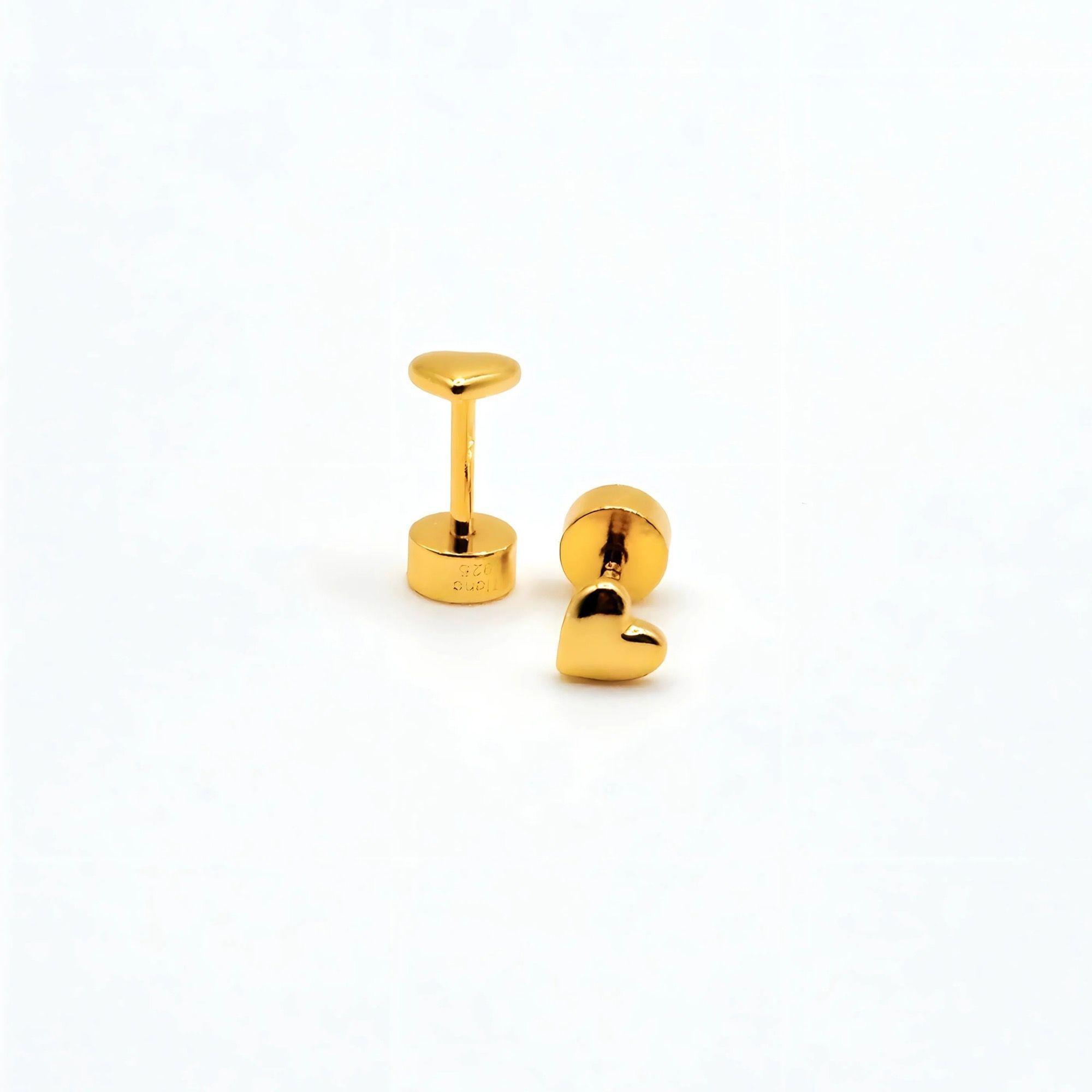 Aros de Corazón de Plata 925 enchapados en Oro 18k-0
