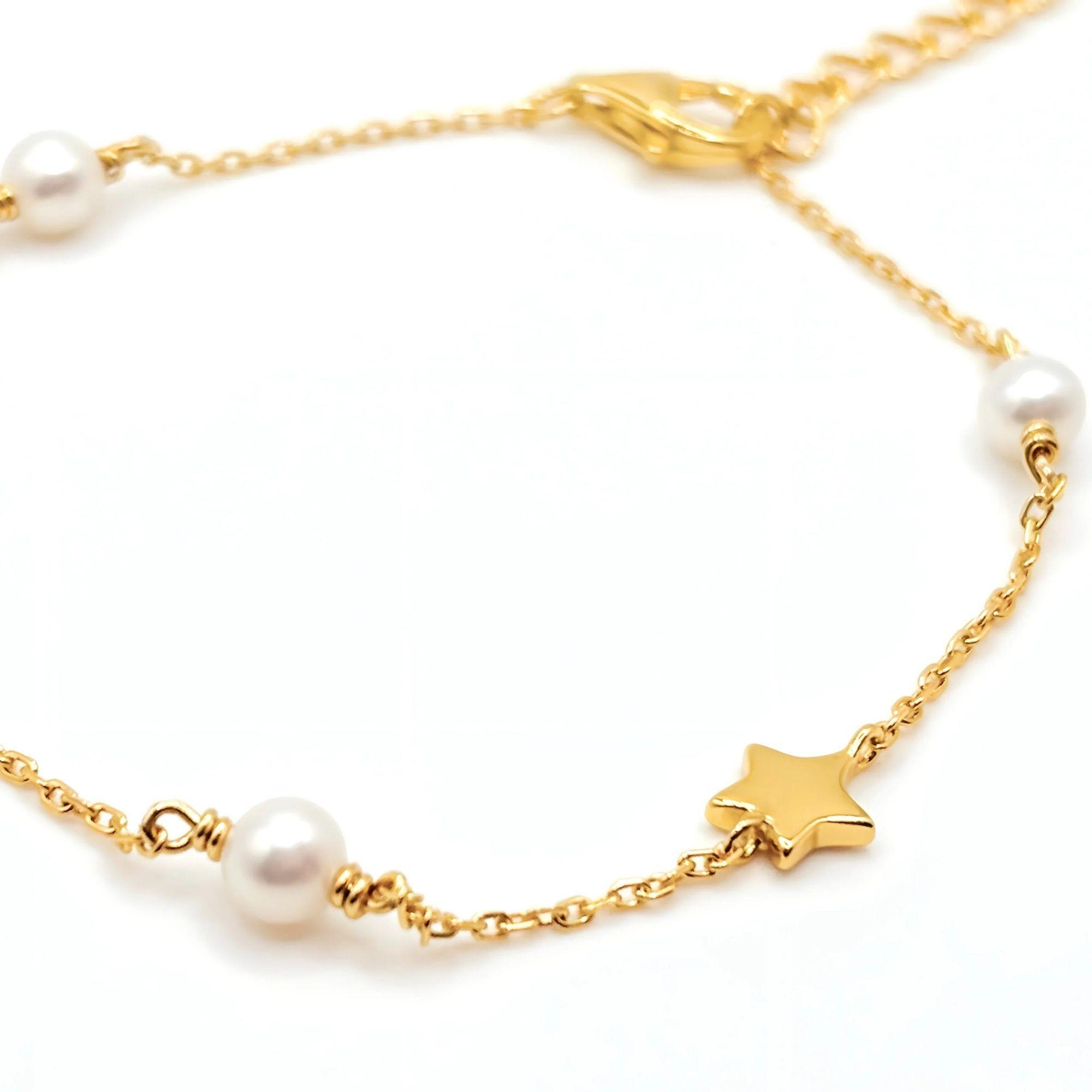 Pulsera con Estrellas y Perlas de Plata 925 enchapada en Oro de 18k-2