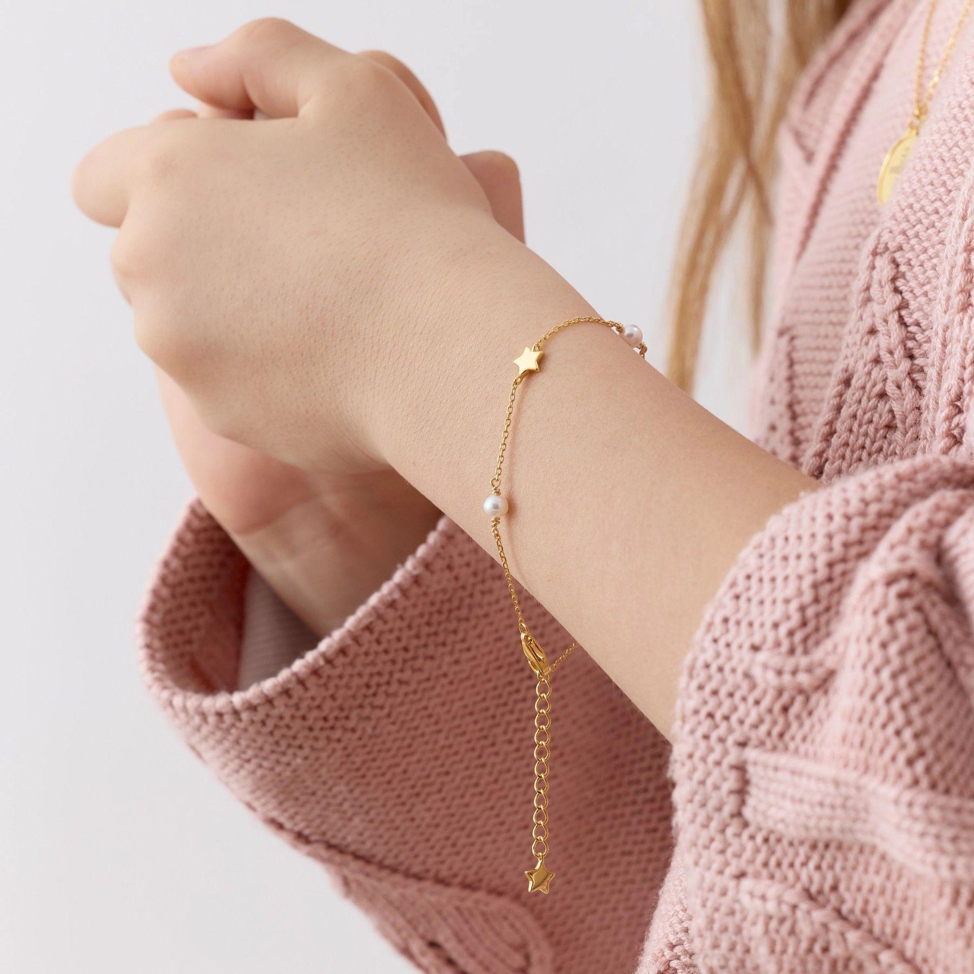 Pulsera con Estrellas y Perlas de Plata 925 enchapada en Oro de 18k-3