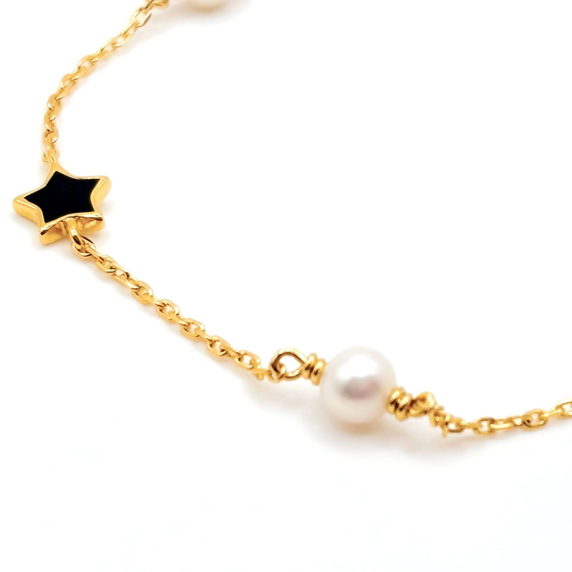 Pulsera con Estrellas y Perlas de Plata 925 enchapada en Oro de 18k-4
