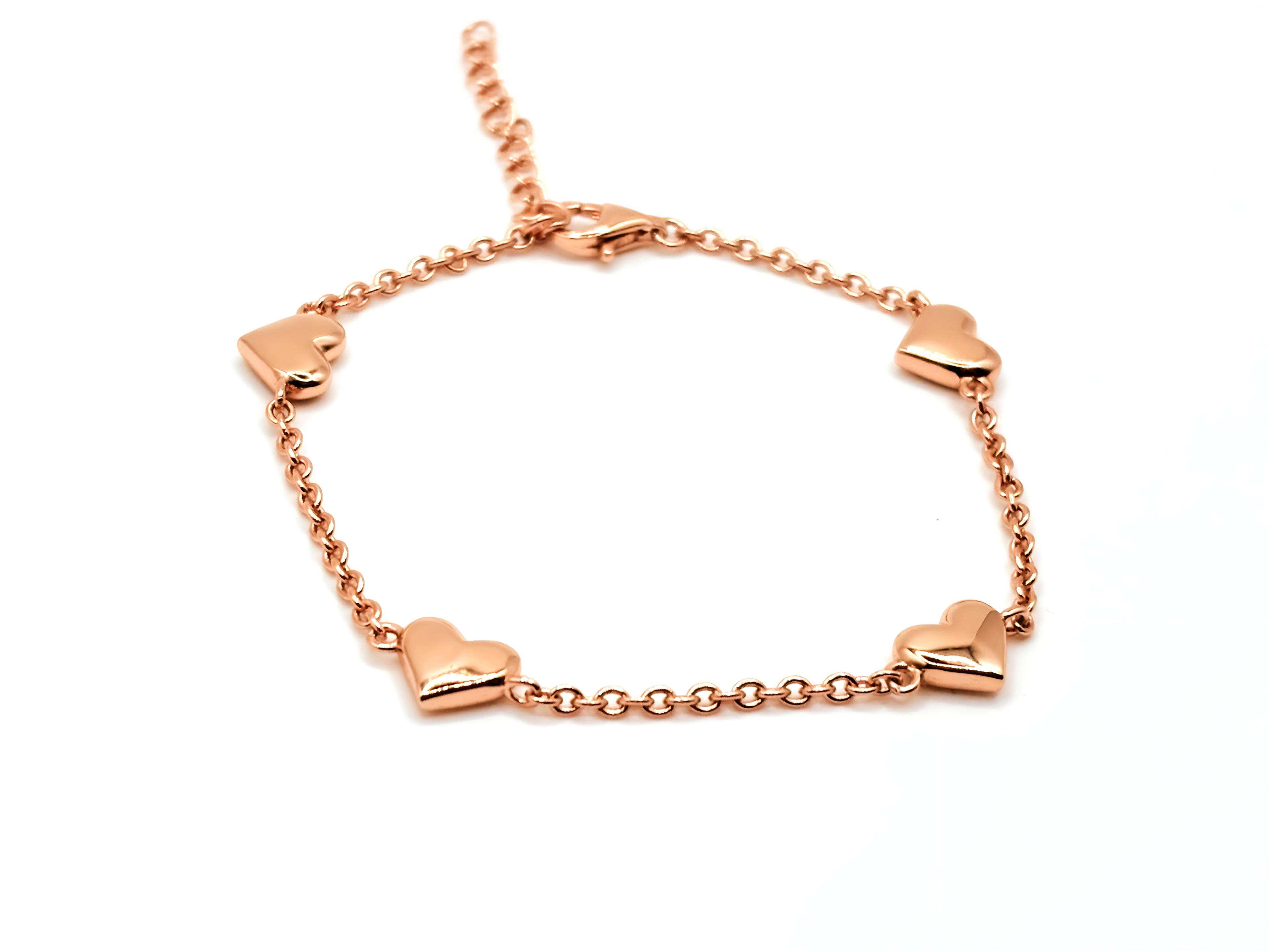 Pulsera con Corazones de Plata 925 enchapada en Oro Rosado de 18k-2