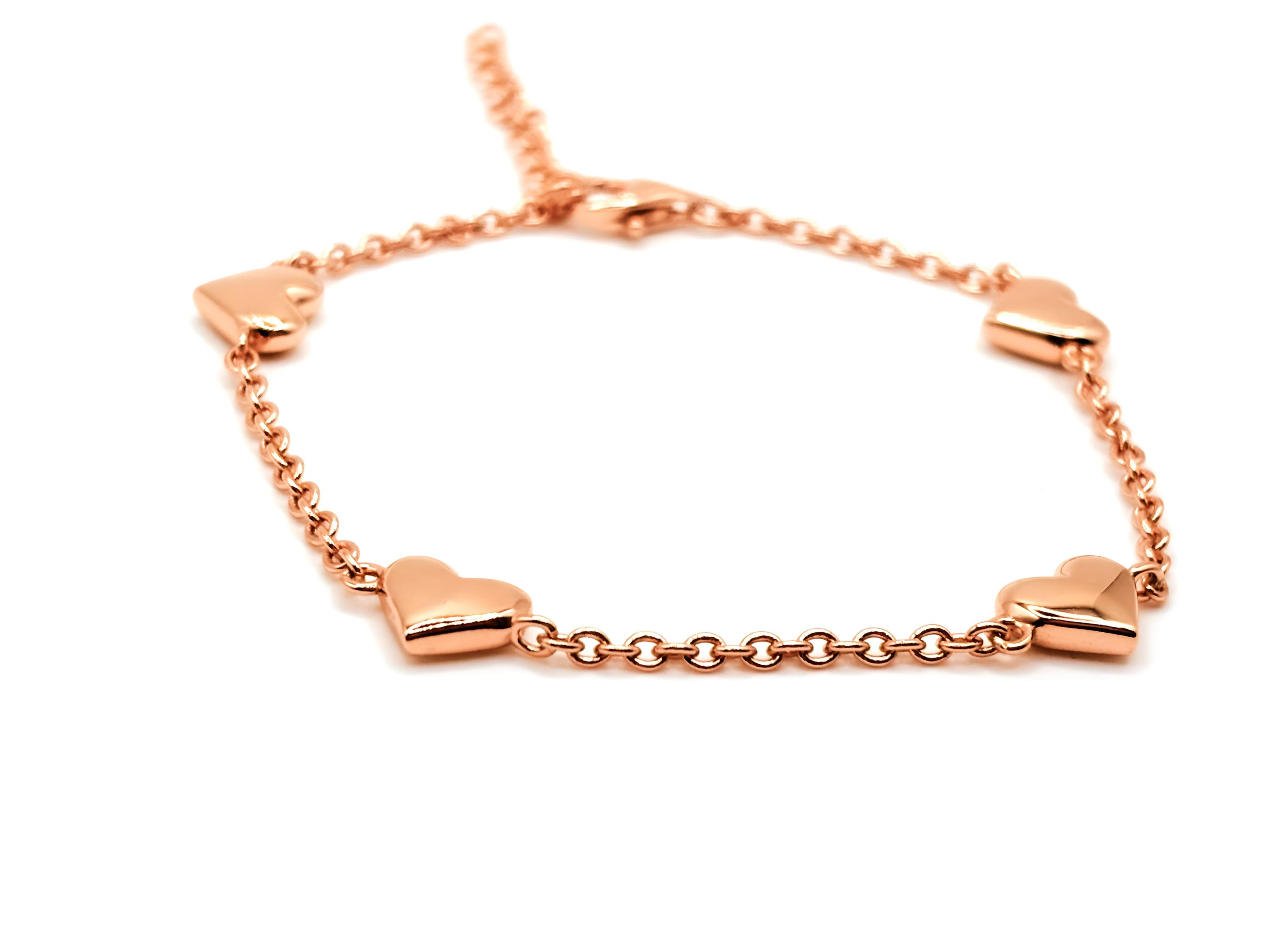 Pulsera con Corazones de Plata 925 enchapada en Oro Rosado de 18k-4