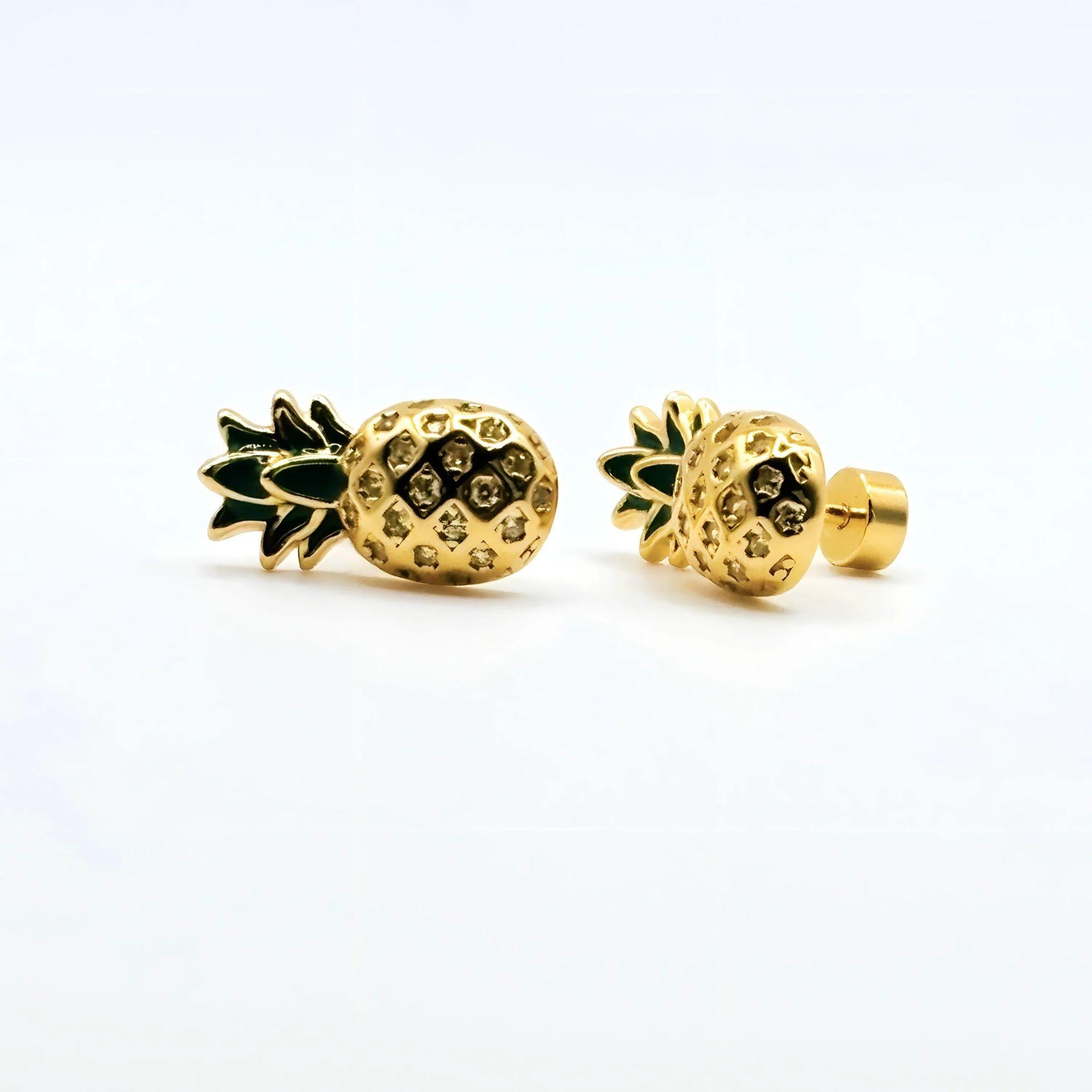Aros de Piña con Circones de Plata 925 enchapados en Oro 18k-0