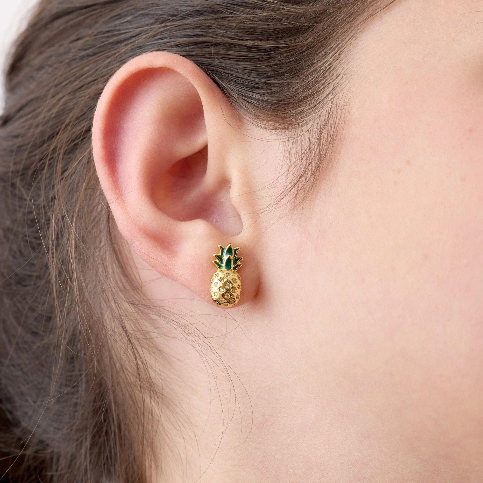 Aros de Piña con Circones de Plata 925 enchapados en Oro 18k-3