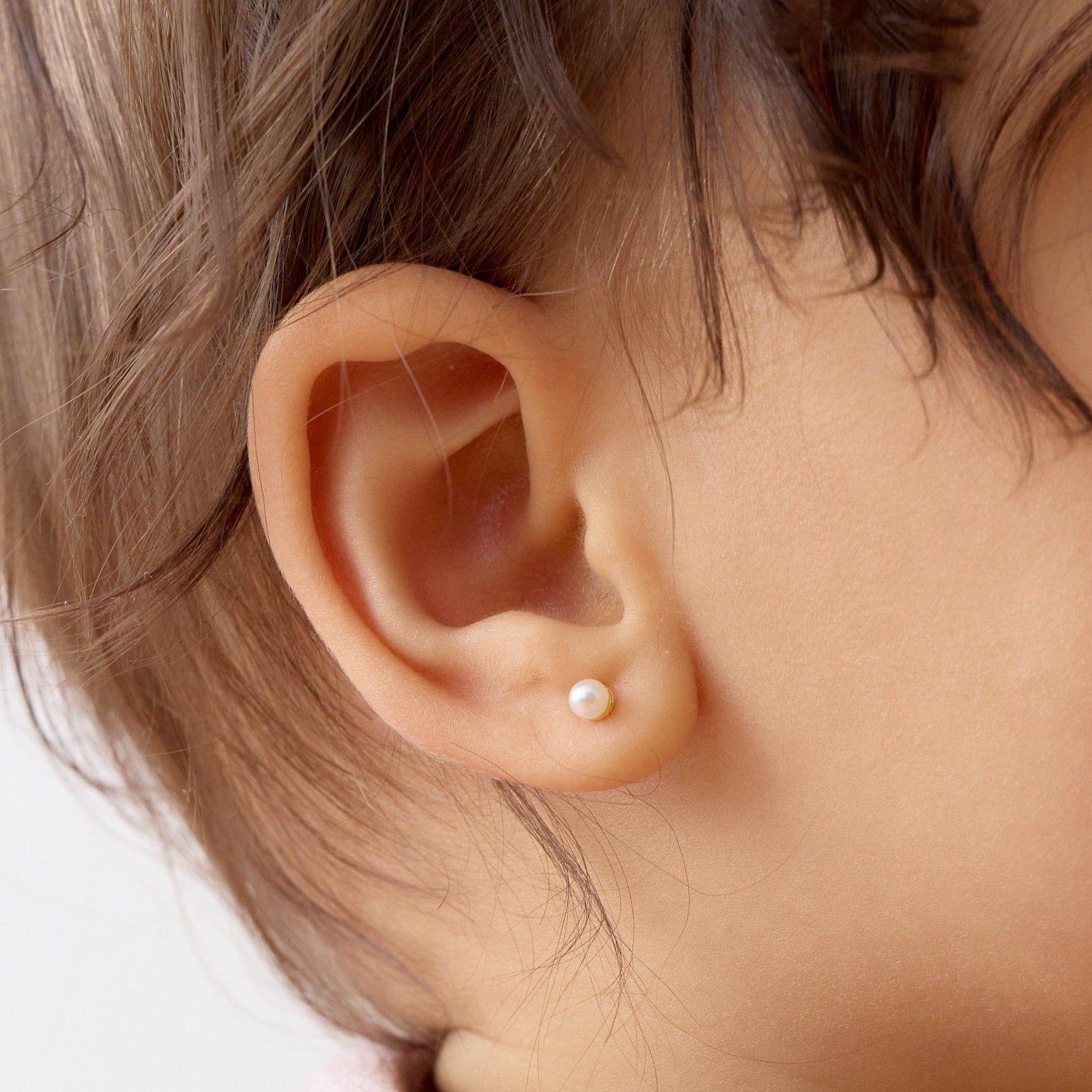 Aros de Perla Cultivada de 3mm de Plata 925 enchapados en Oro 18k-3
