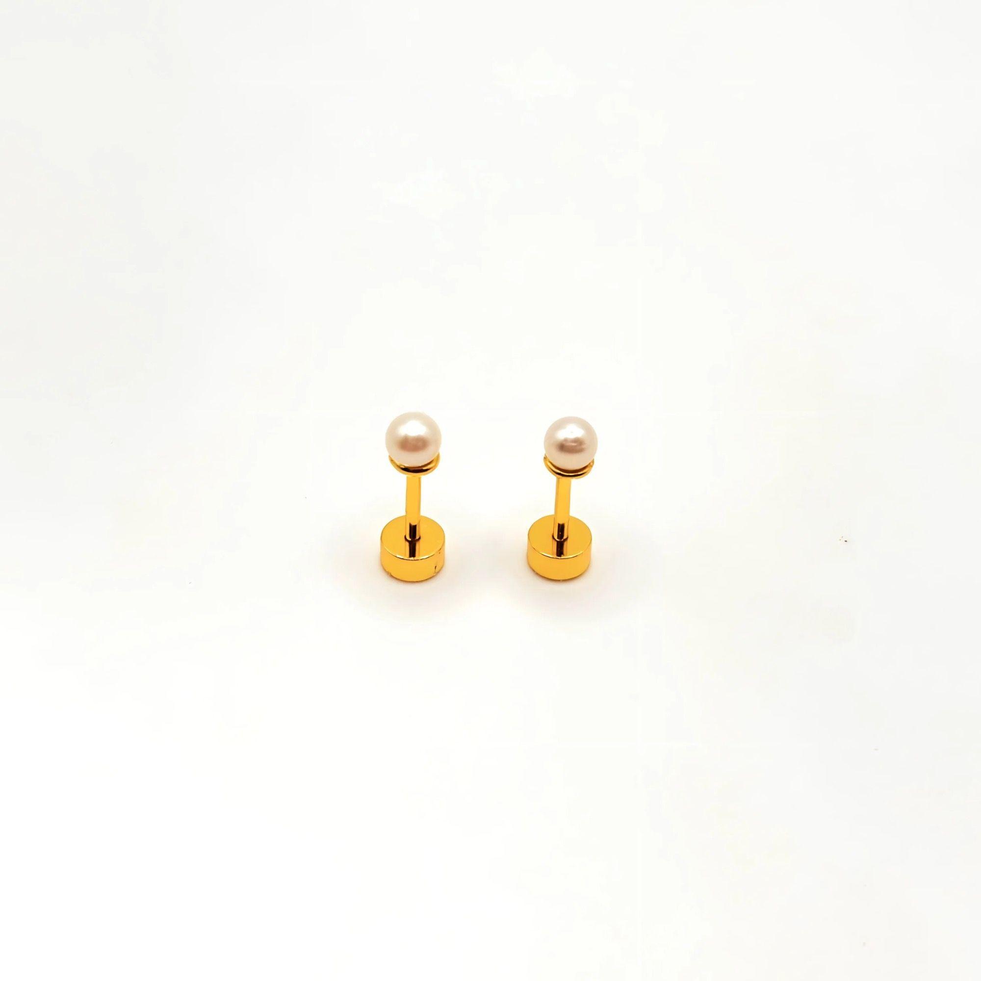 Aros de Perla Cultivada de 3mm de Plata 925 enchapados en Oro 18k-2