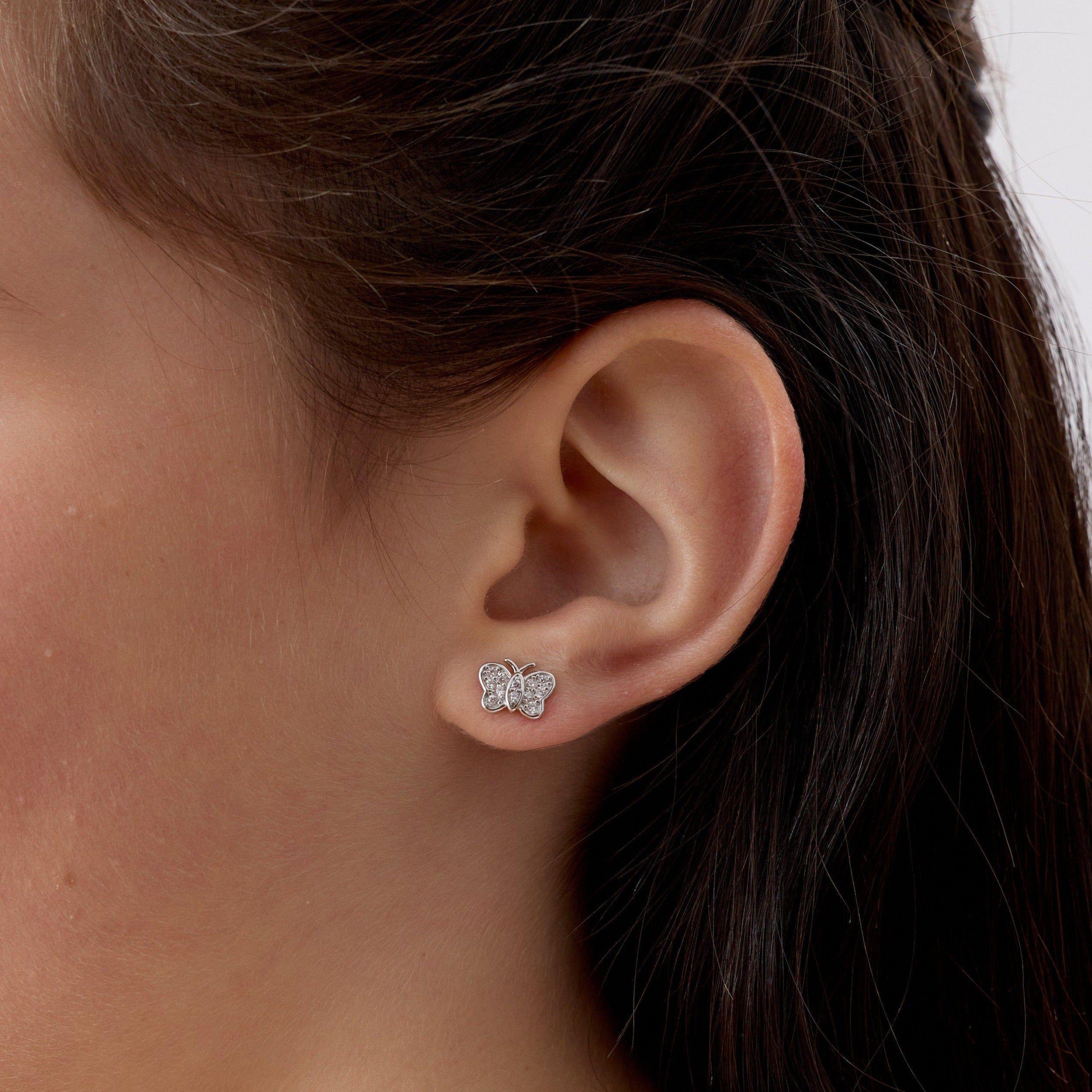 Aros de Mariposa con Circones Transparentes de Plata 925-2