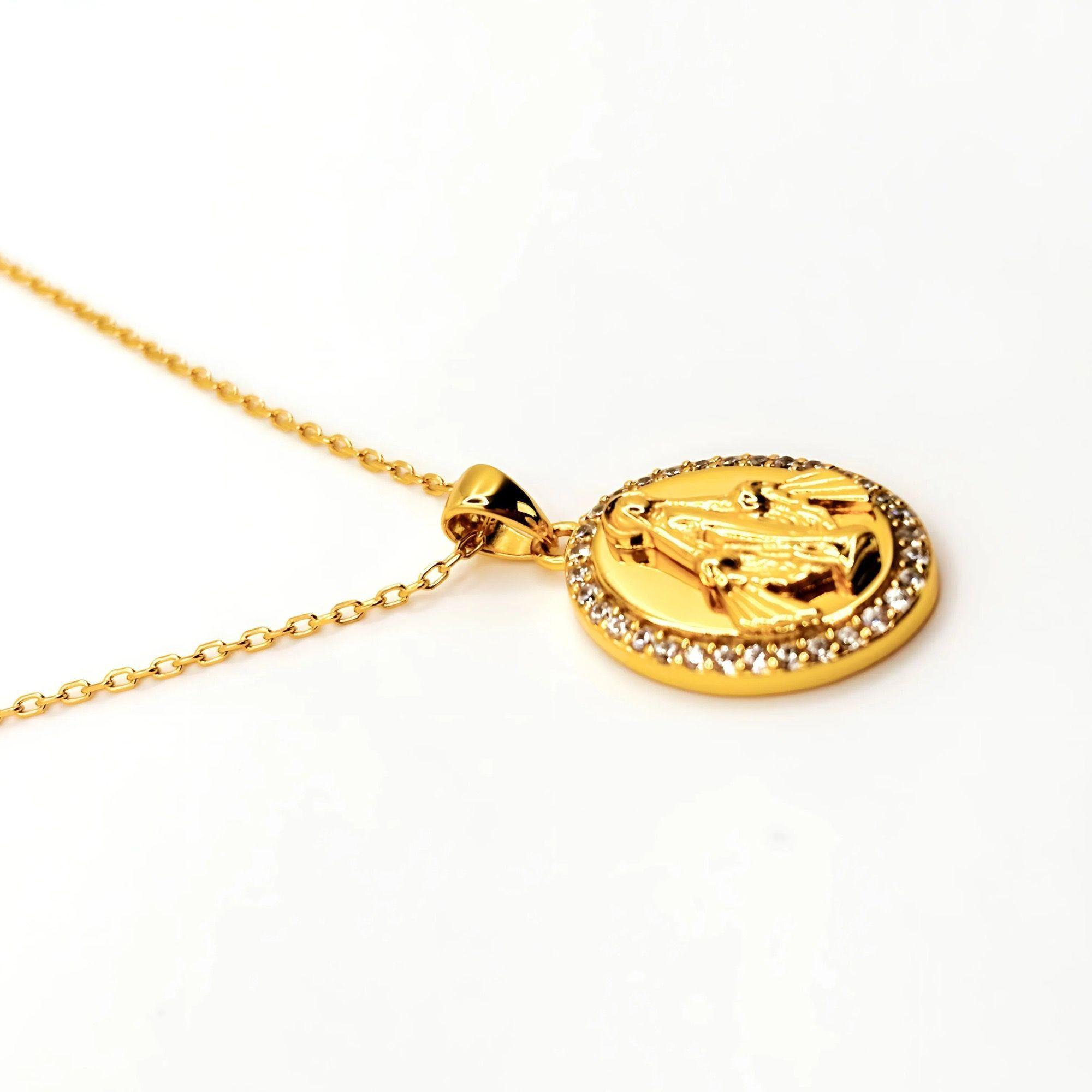 Collar Religioso con una medalla de la Virgen de Plata 925 enchapada en Oro de 18k-2