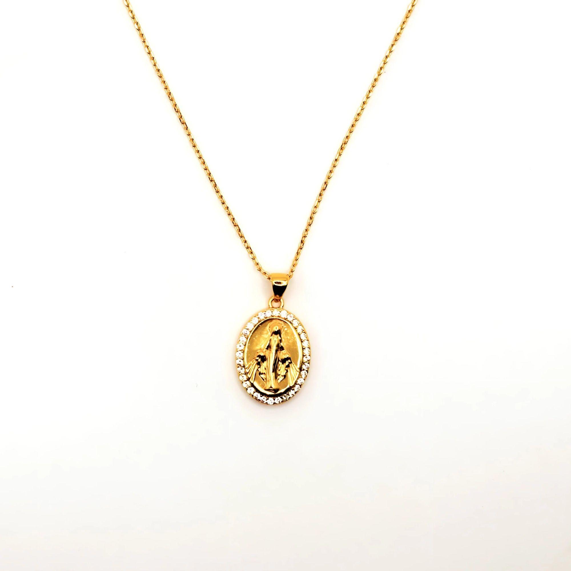 Collar Religioso con una medalla de la Virgen de Plata 925 enchapada en Oro de 18k-4