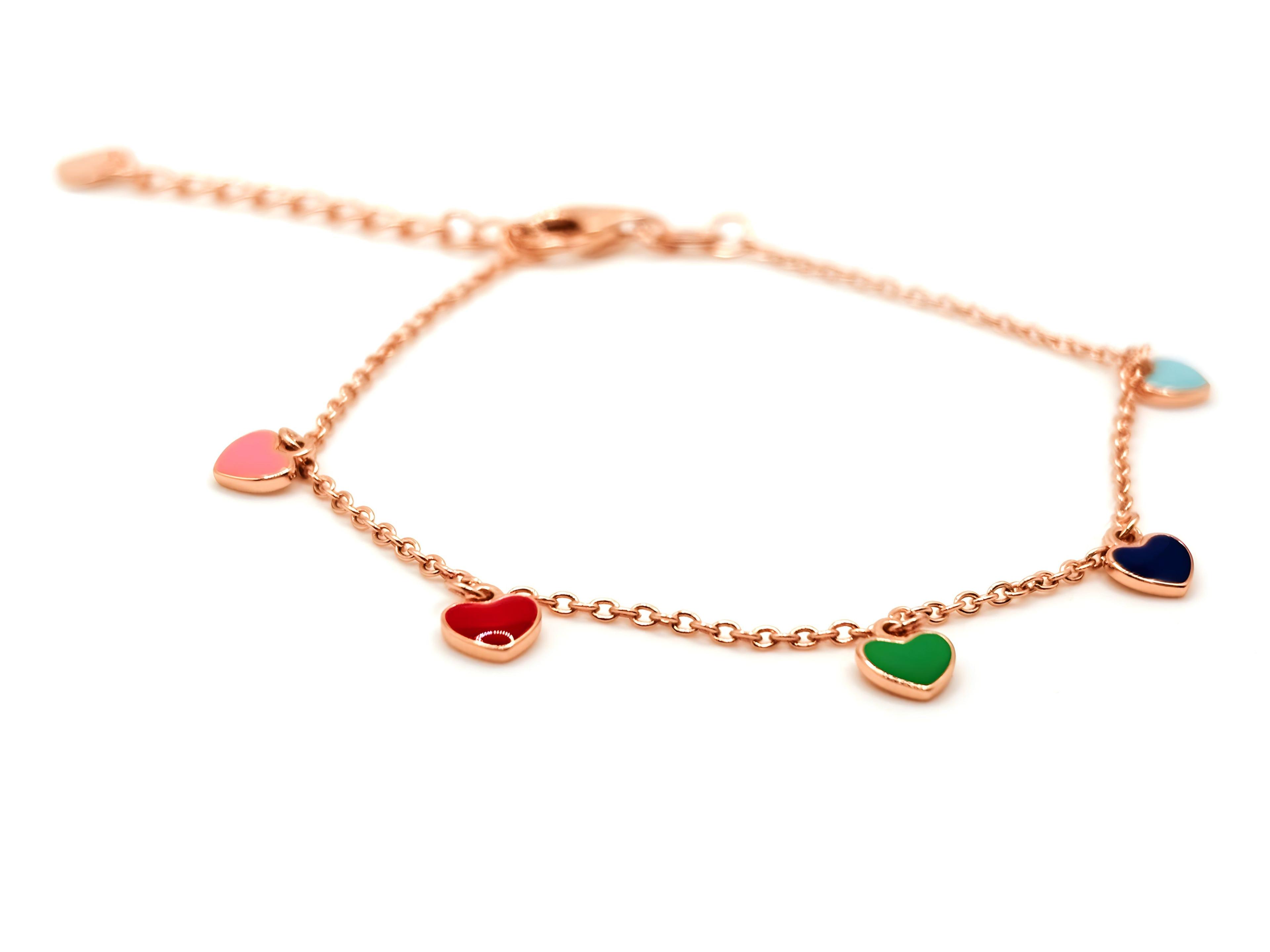 Pulsera con Corazones de Colores de Plata 925 enchapada en Oro Rosado de 18k-2