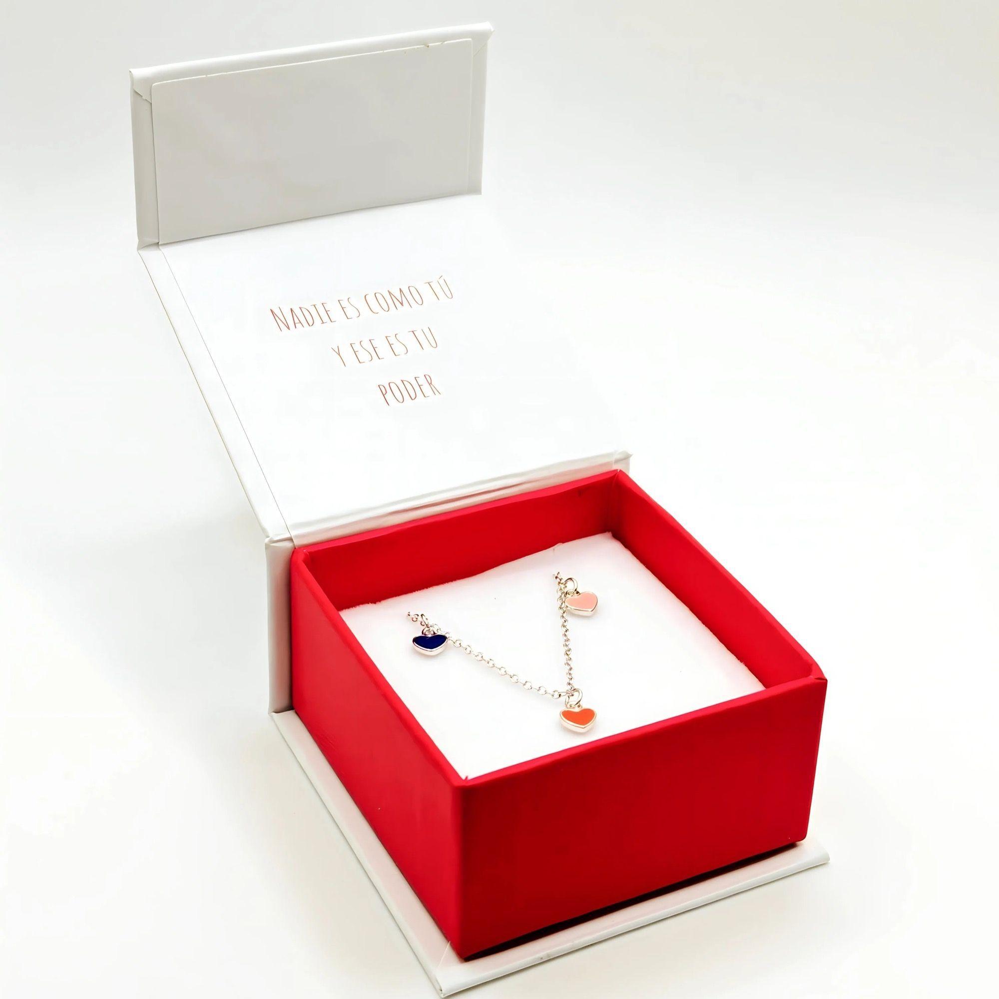 Collar con 7 Corazones Diferente Colores de Plata 925-3