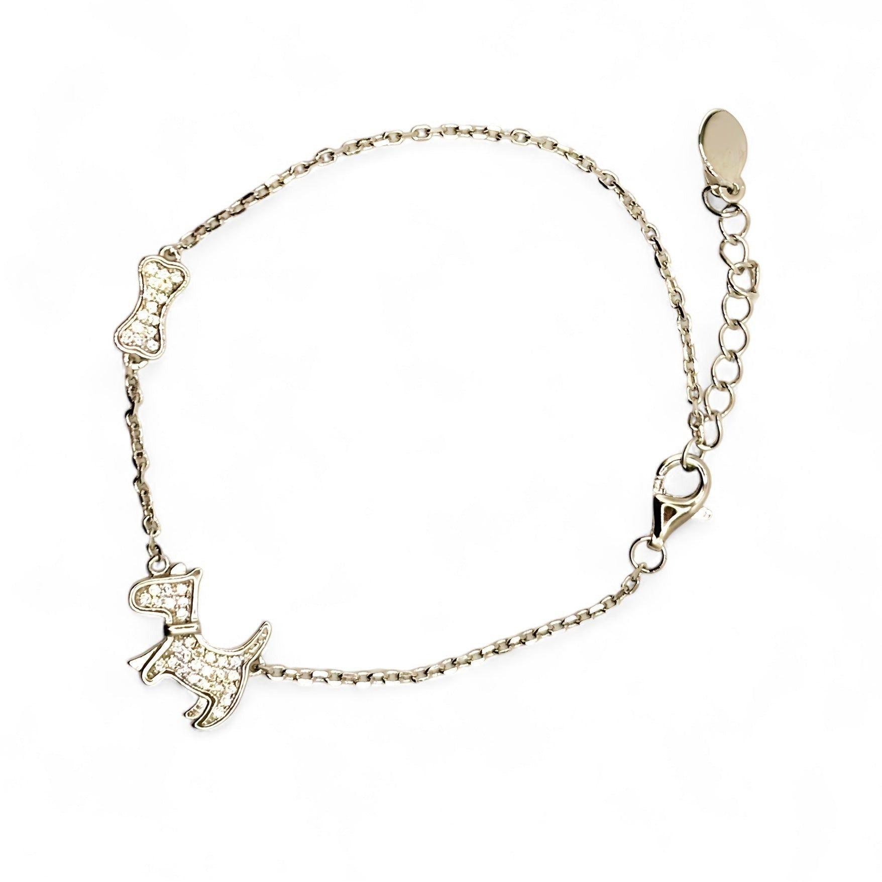 Pulsera con un Perro y su Hueso con Circonesde Plata 925-0