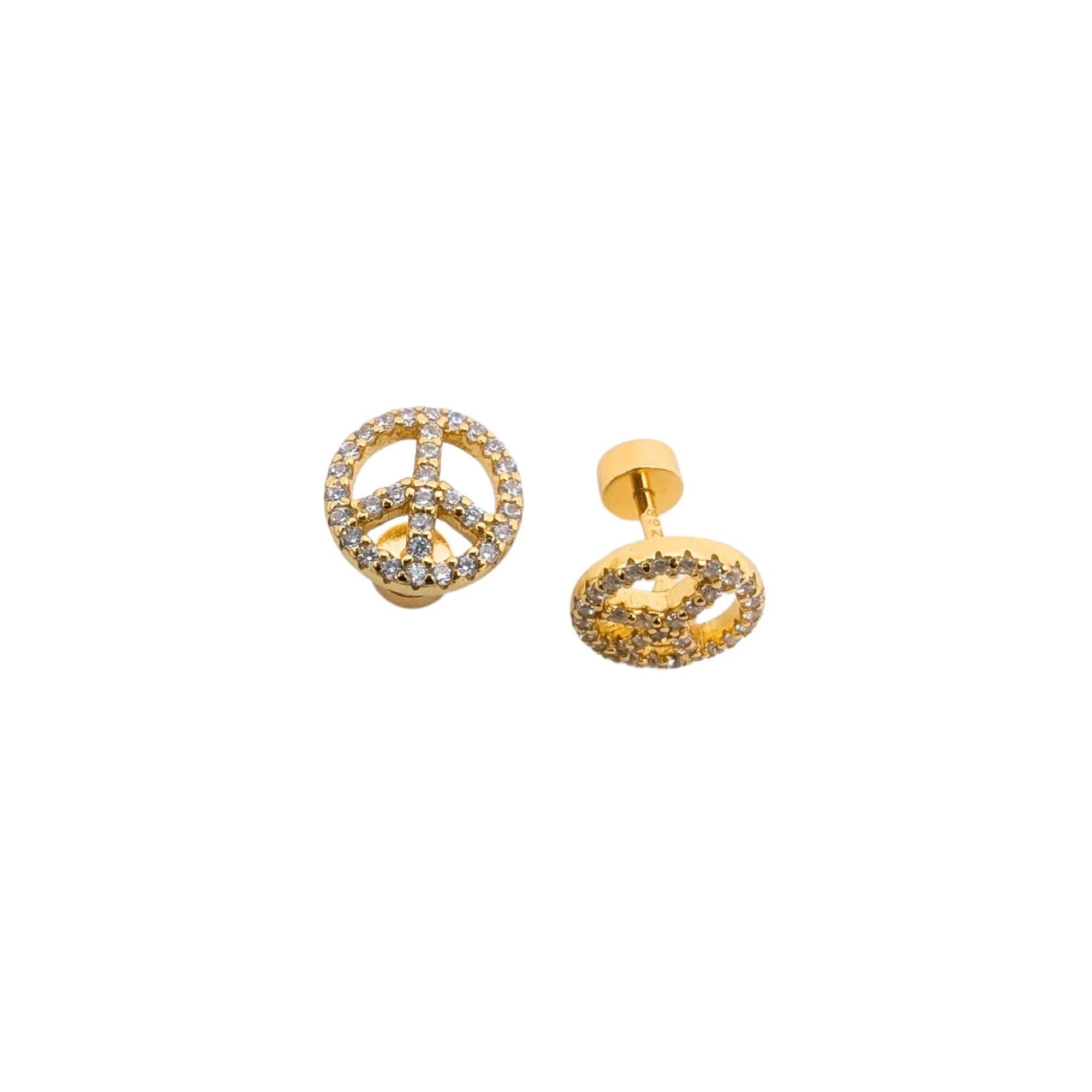 Aro del Símbolo de la Paz con Circones de Plata 925 enchapados en Oro 18k-2