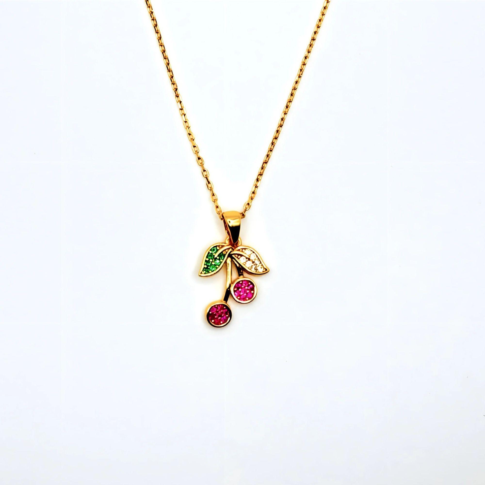 Collar de Cereza con Circones de Plata 925 enchapado en Oro 18k-2