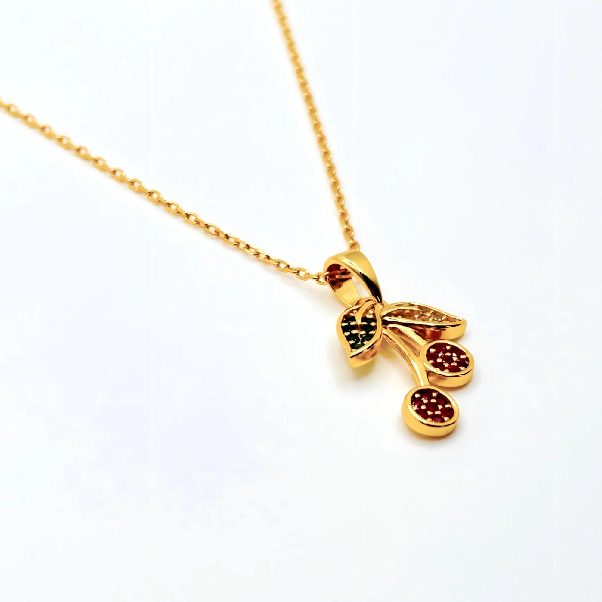Collar de Cereza con Circones de Plata 925 enchapado en Oro 18k-4