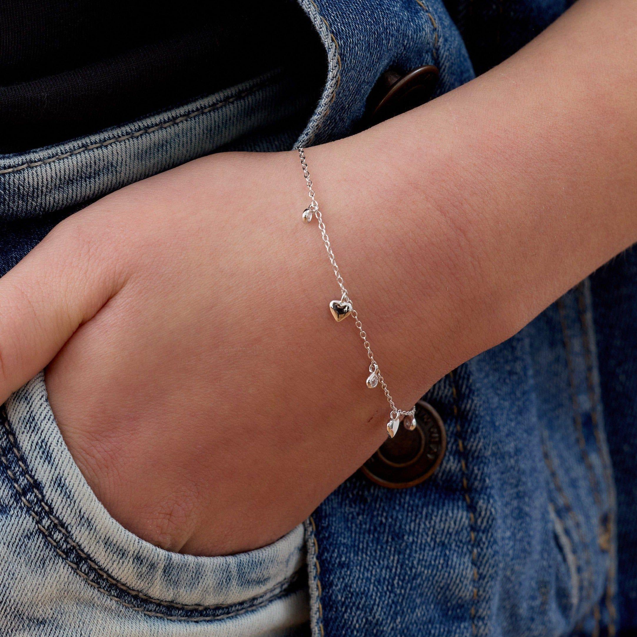 Pulsera con Corazones y Circones de Plata 925-3
