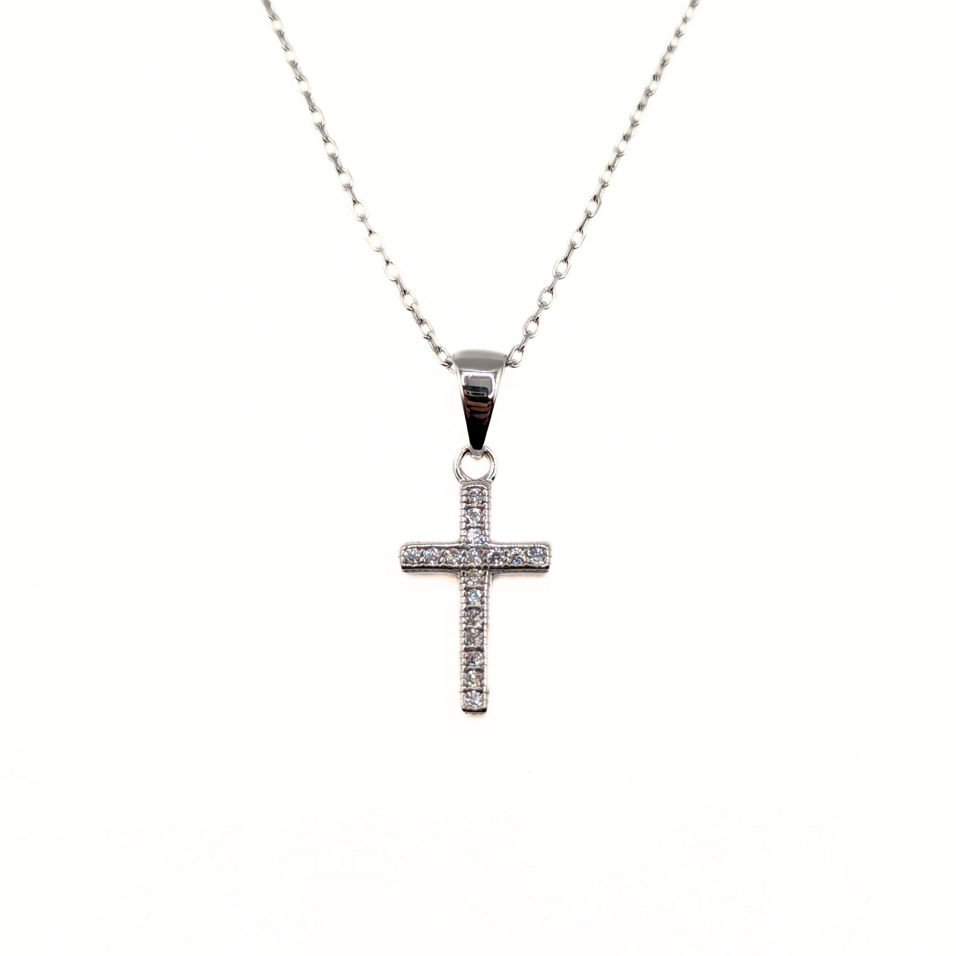 Collar Religioso con una Cruz de 13mm con Circones de Plata 925-0