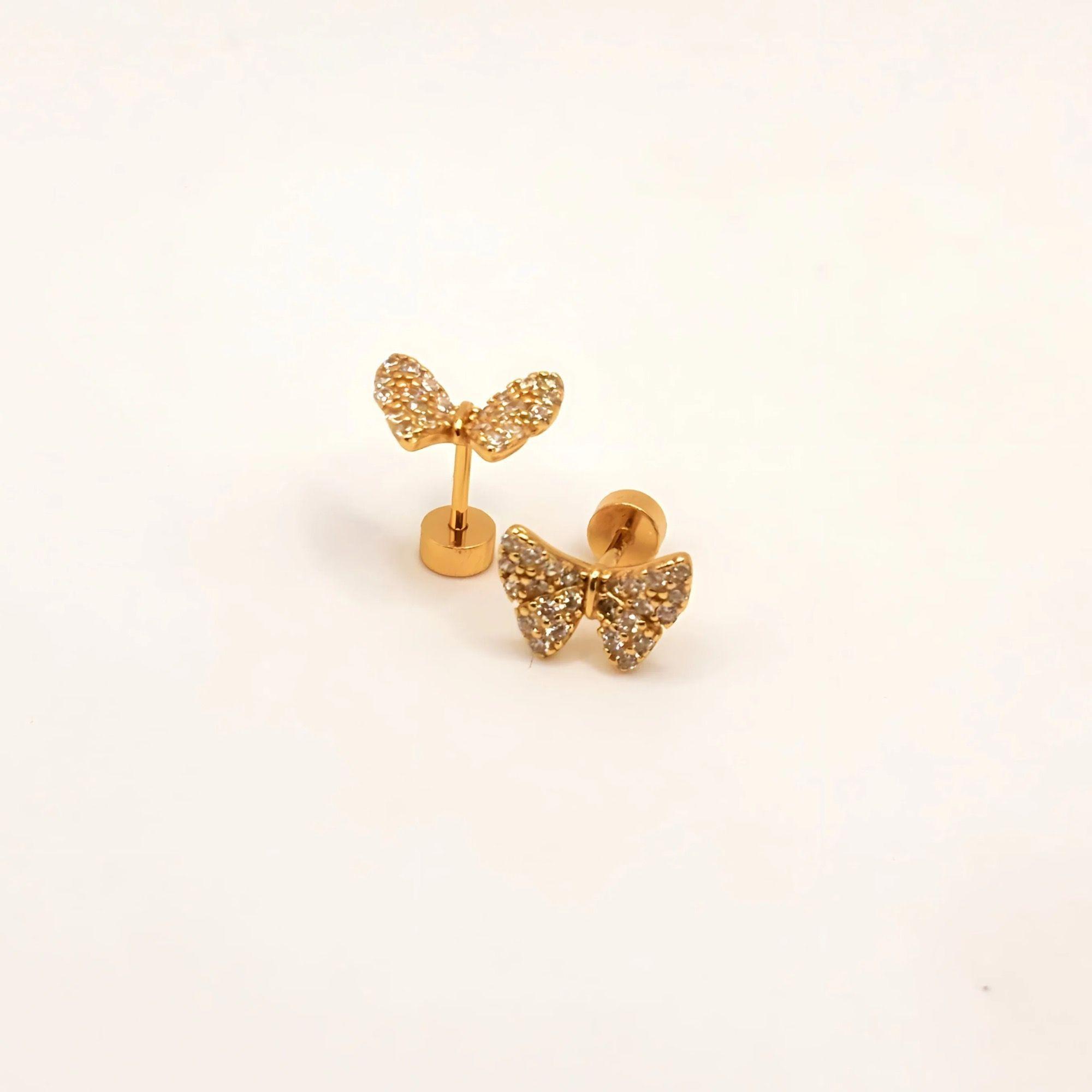 Aros de Mariposa con Circones de Plata enchapados en Oro 18k-2